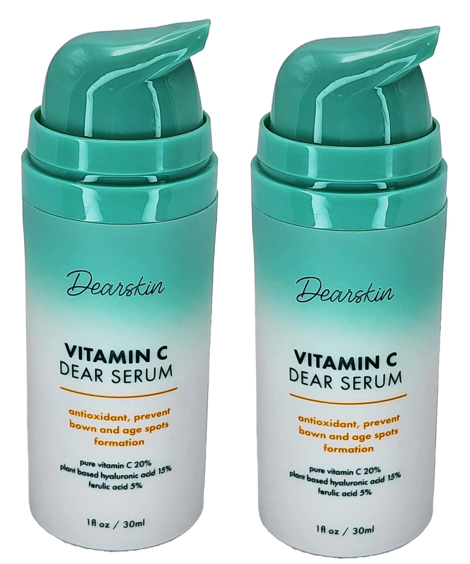 2 PACK Vitamin C Serum 20% PURE L-ASCORBIC ACID, Ferulic Acid, Hyaluronic Acid Botanic, Vitamin E Organic Cruelty Free for face and neck best antioxidant, Treatment for Wrinkles, Men and Women