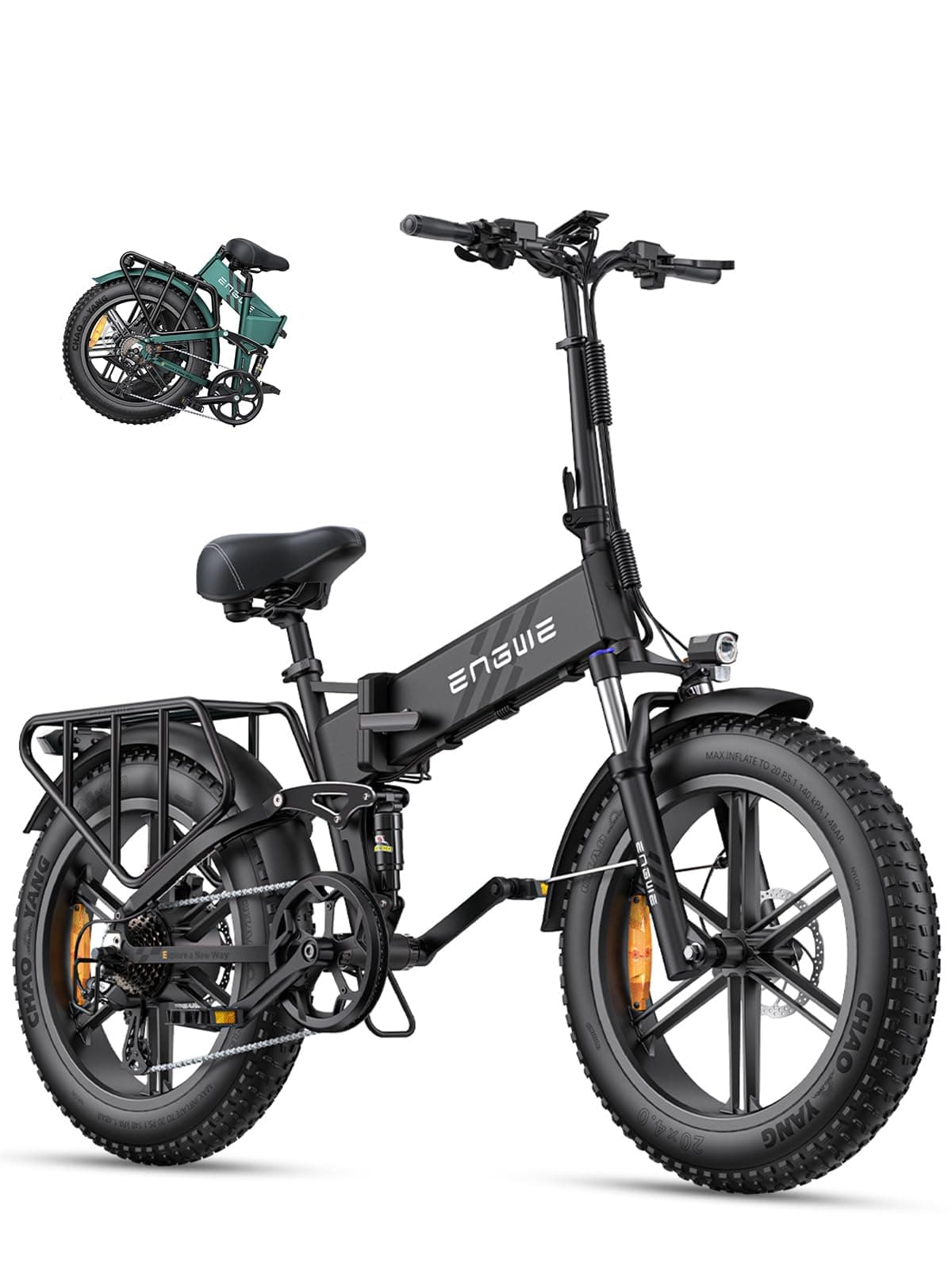 ENGWE Engine Pro 2.0 1200W Peak Power 75N.m Torque Sensor Ebike, 4.0*20” Fat Tire Folding Electric Bike for Adults, 52V 16AH Battery Up to 28MPH 68Mile Long Range, Full Suspension All Terrain(Black)