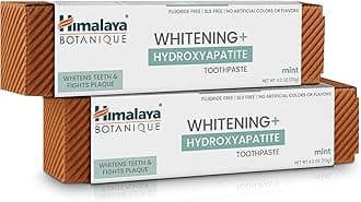 Himalaya Botanique Whitening + Hydroxyapatite Toothpaste, Mint Flavor - Nano Hydroxyapatite to Support Remineralization and Restore Enamel to Strengthen Teeth - Vegan, Gluten Free, 4 oz (Pack of 2)