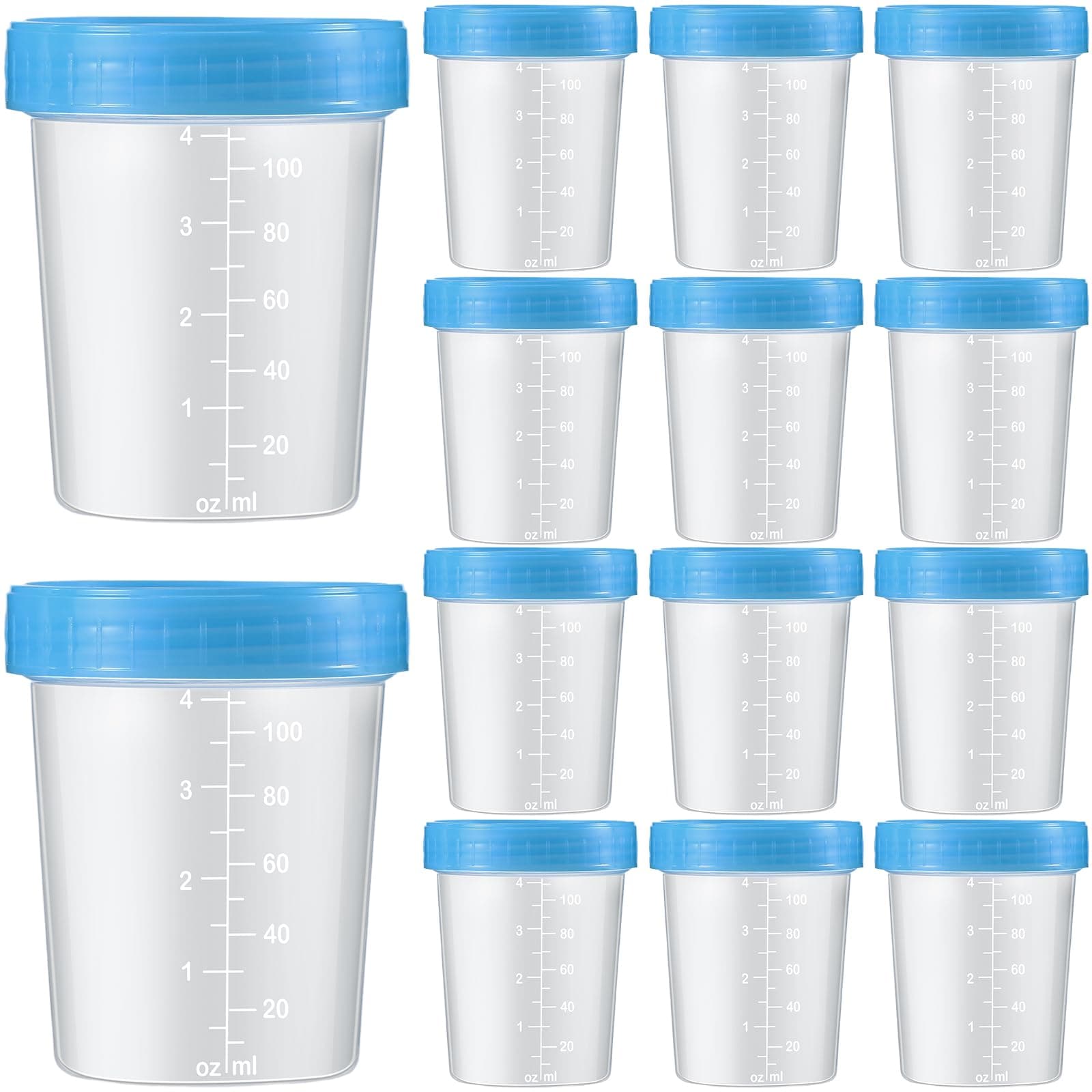 Geiserailie 15 Pcs Disposable Specimen Cup Urine Pee Cups for Testing 4oz Specimen Container with Leak Proof Screw on Lids for Safe Urinalysis Pee Stool Sample Collection Analysis (Blue)