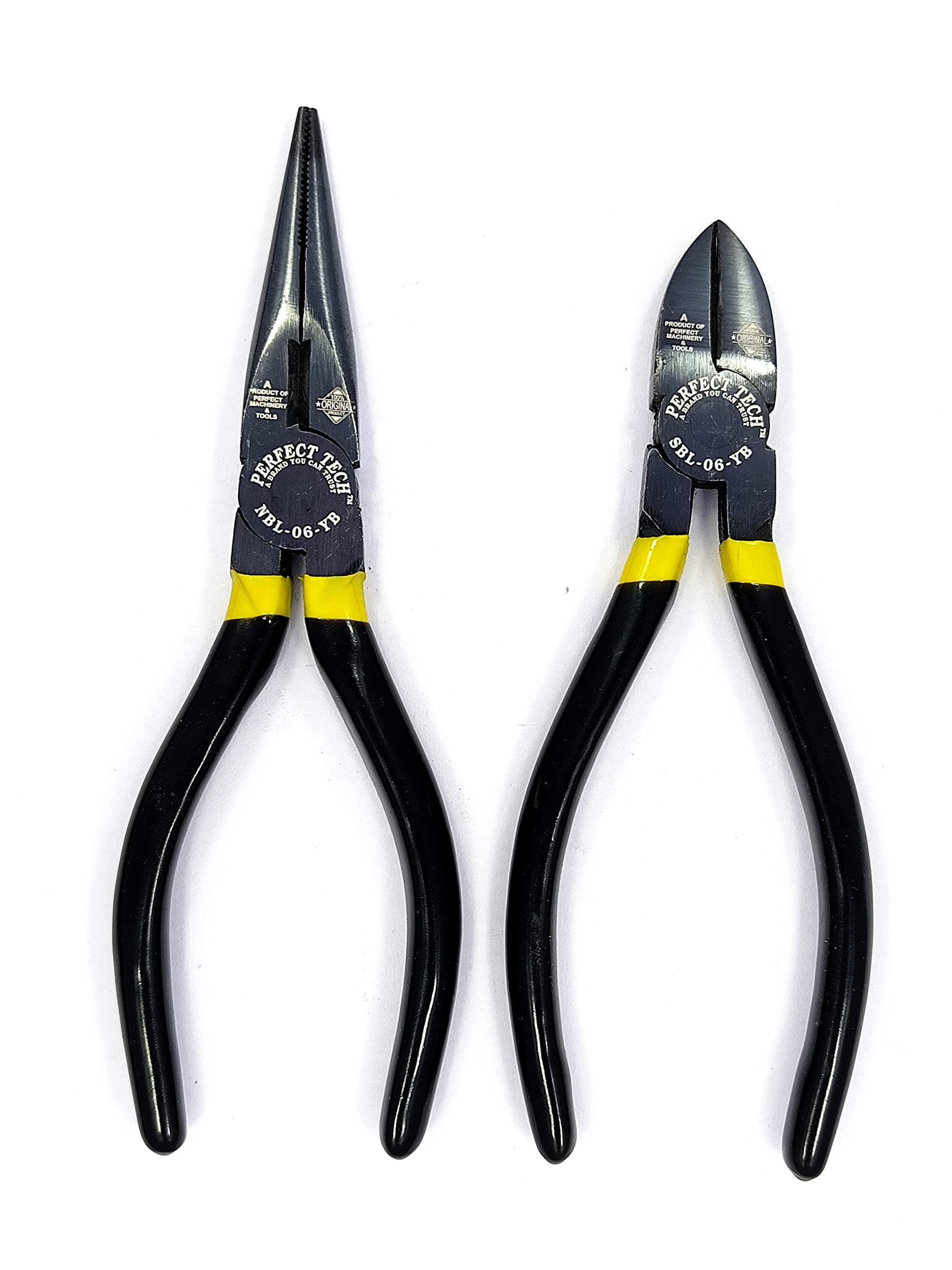 PERFECT TECH Combo 2 Pcs Long Nose Plier 6 inch | Side Cutting Plier 6 Inch | Anti-Rust Properties For Gripping | Shock Proof Grip | Double Dip Set | Plier Tool Kit Set | Anti-Rust Properties For Gripping | Pliers For Electronic Repair | Plumber Hand Tools (NBL-06-YB SBL-06-YB)