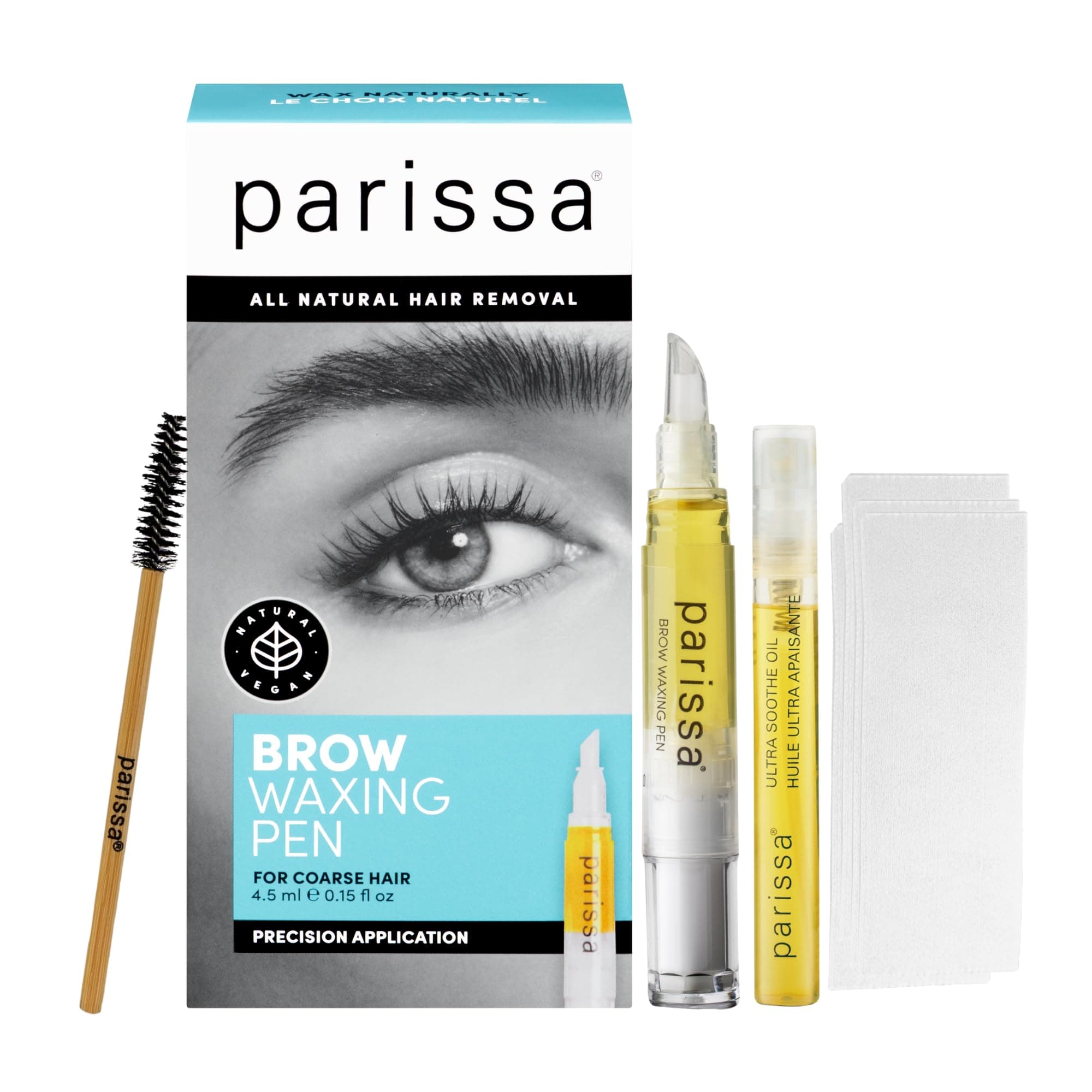 Brow Waxing Pen | Precise Eyebrow Shaping, Mess-Free Application & Coarse Hair Removal | At-Home Brow Wax Kit with 20 Strips, Brow Brush with Post-Wax Ultra Soothe Oil | 4.5 ml (0.15 Fl Oz)