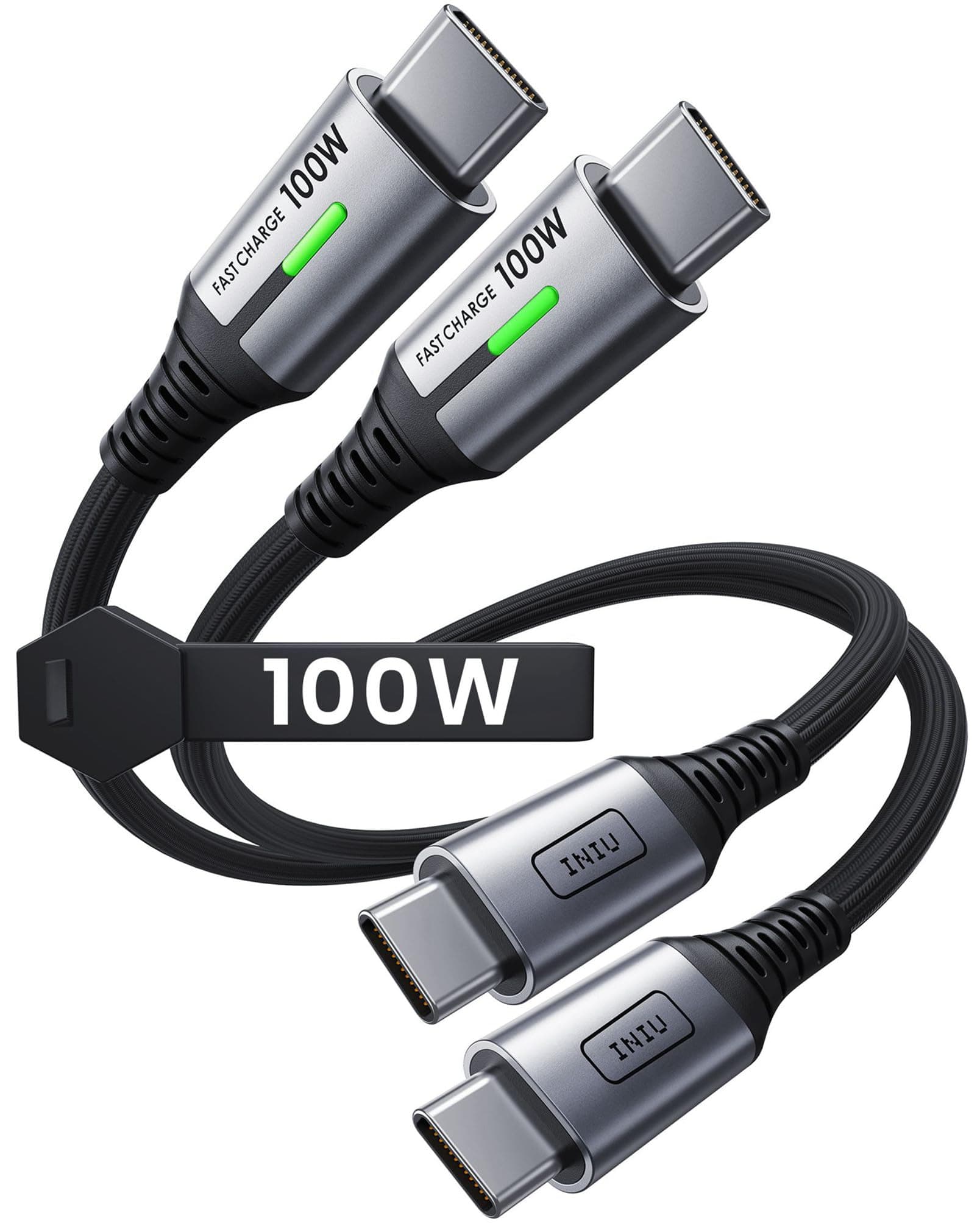 INIU 100W Short USB C to USB C Cable, [1ft, 2-Pack] Type C Cord for iPhone 16 Pro Max 15 Plus, Samsung Galaxy S24 Ultra S21 S10e, MacBook, iPad and More