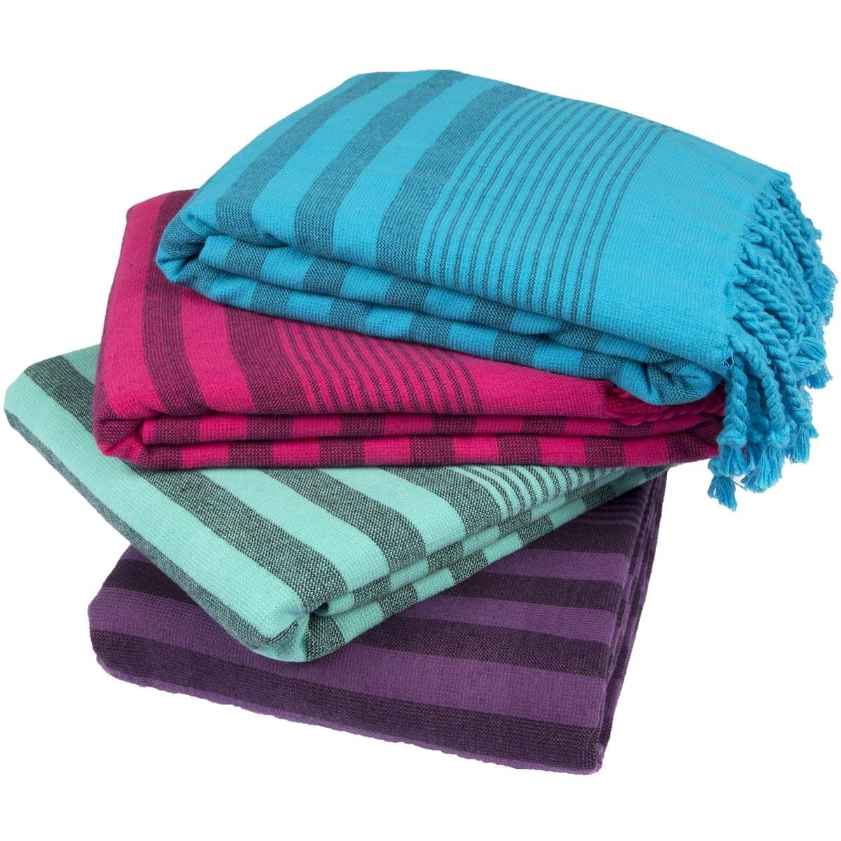 Clotho 4 Pack Turkish Towel - Oversized Beach Towel Set of 4 for Adults - Striped 100% Cotton 35 x 65 inch Variety Colors