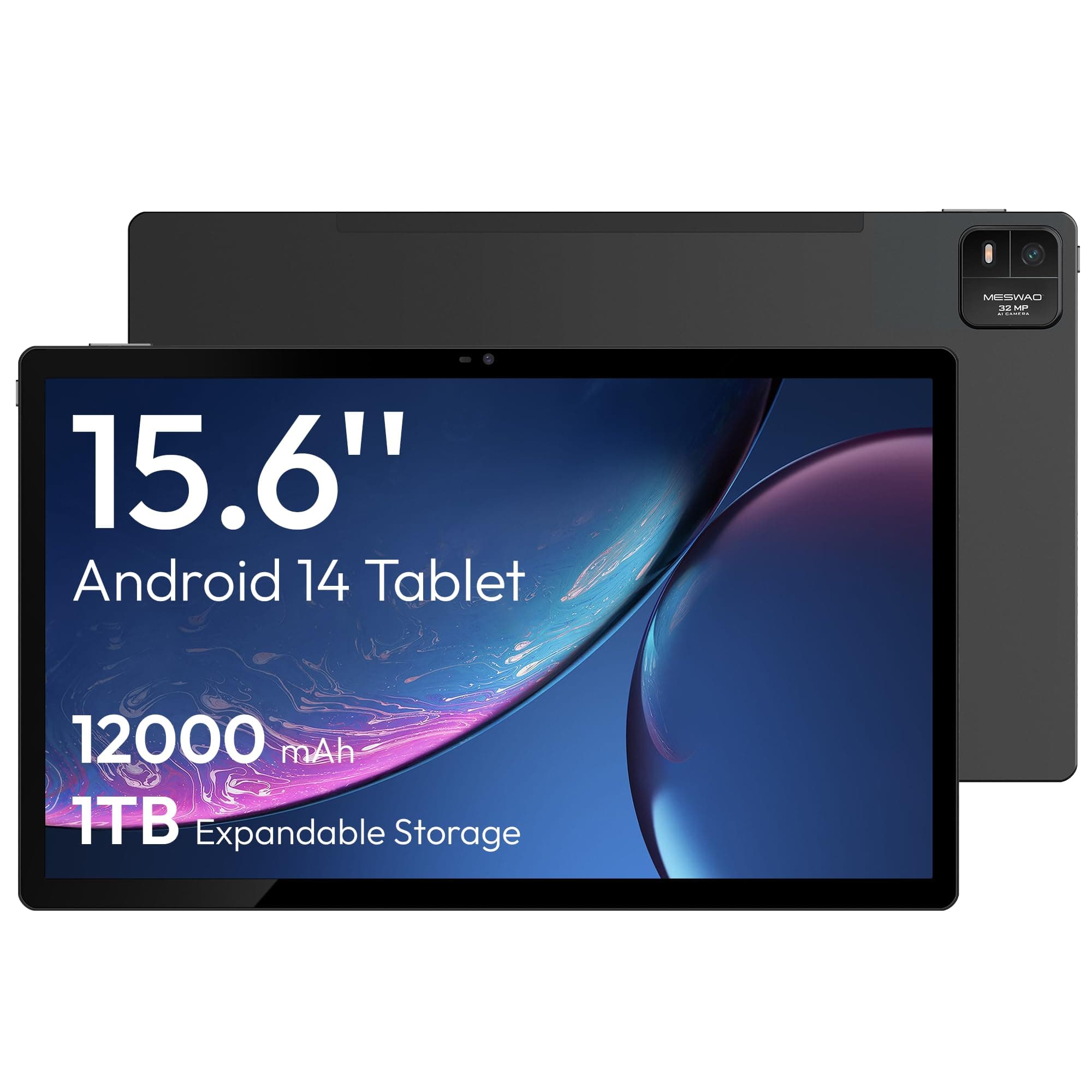 Meswao Tablet 15.6", Mes-B3 Android 14, Large With Ips Display, Helio G99 Octa-Core, 6Gb Ram + 128Gb Rom (1Tb Tf), 12000Mah, Bt5.0, 2.4G/5G Wifi, 32Mp Camera