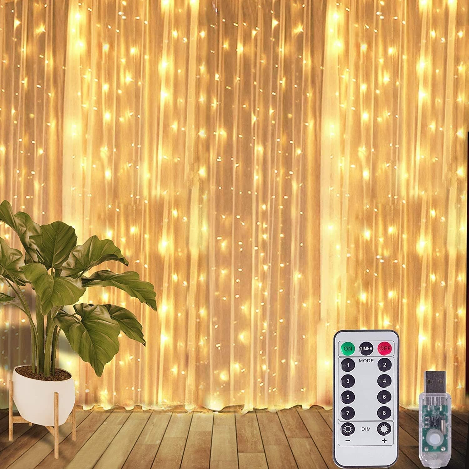 Window Curtain Fairy String Light 300 LED 8 Modes with Remote Control USB Powered 3x3M Waterproof Wedding Party Ramadan Home Garden Bedroom Outdoor Indoor Wall Christmas Decorations