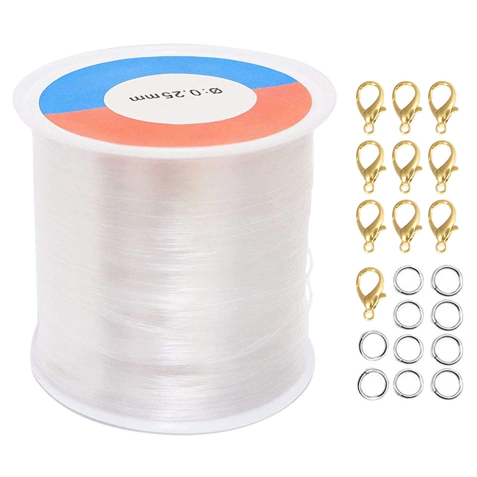 HAPPY FINDING 500m Beading Threads Crystal Bracelet Making Cord Durable Line 10 Lobster Clasps 10 Jump Rings for Hanging Ornaments