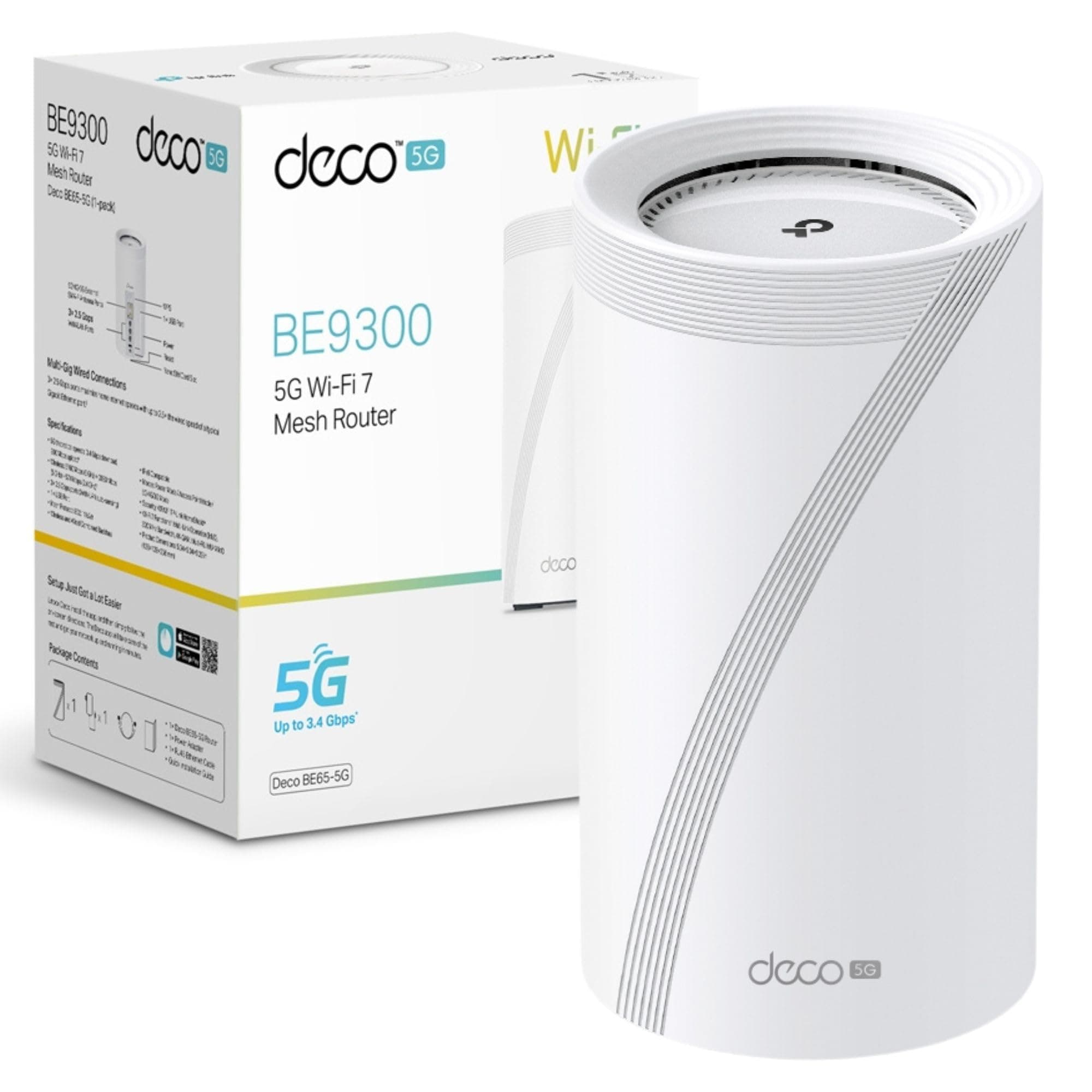 TP-Link Deco BE65 5G(1-pack) Whole Home Mesh Wi-Fi 7 System, BE9300 Tri-Band WiFi Booster, AI-Driven WiFi Router, Connect Over 200 Devices, 2.5G Connectivity Wired &Wireless, Gaming&4K, Easy Setup