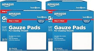 Amazon Basic Care Gauze Pads, 4x4 inches, Sterile, 50 Count | Pack of 4 | For Minor Injuries | Previously All Health