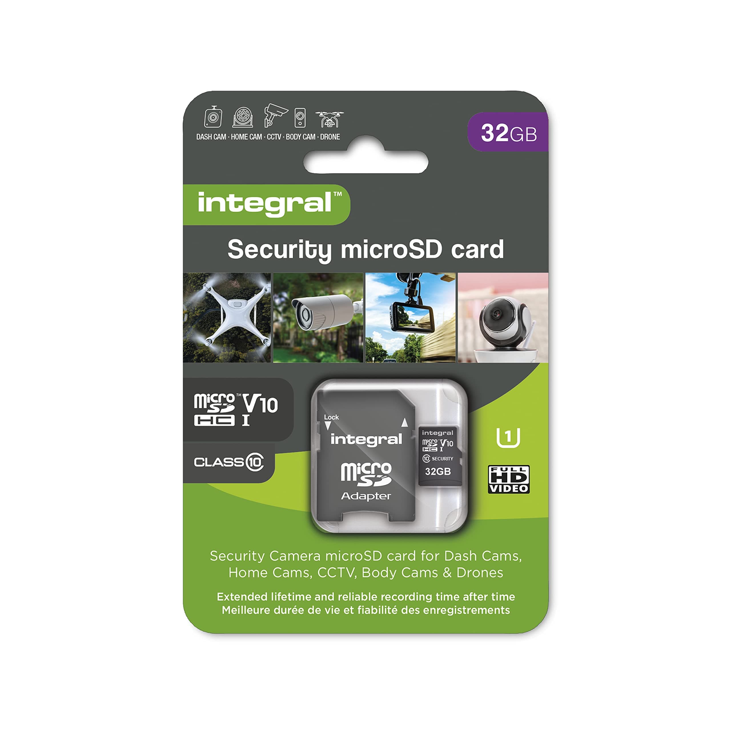 Integral 32GB High Endurance Security microSD Card for Dash-Cams, Home Cams, CCTV, Body Cams and Drones, Reliable read/write cycles time after time, Up to 10,000 hours continuous recording