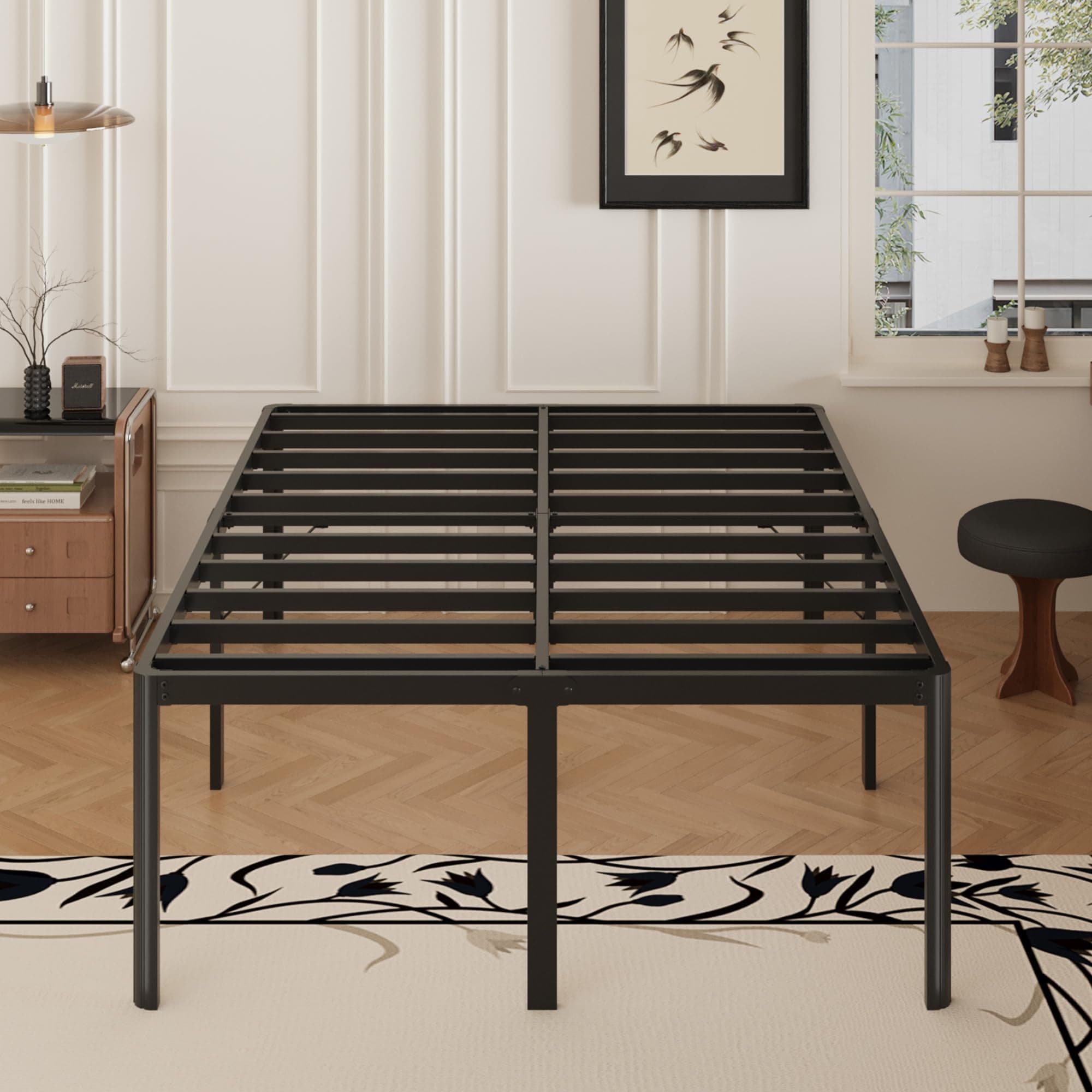 22 Inch High Full Bed Frame with Rounded Corner Legs, Heavy Duty Full Size Metal Platform Bed Frame No Box Spring Needed, Easy Assembly, Noise Free, Black