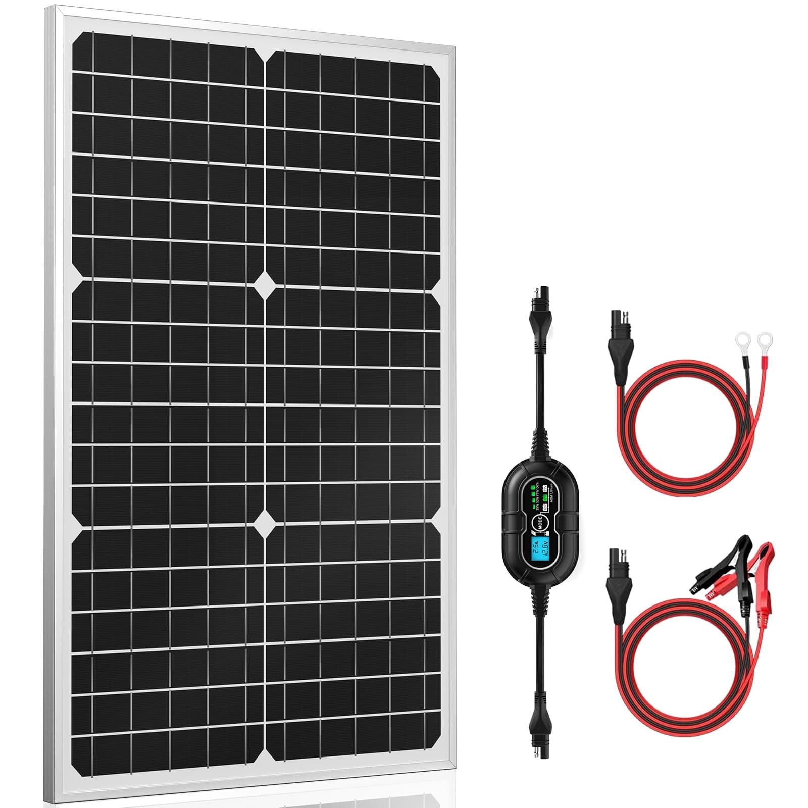 SUNER POWER 12V Solar Panel Kit 30W, High Efficiency 30 Watt Solar Panel + Ultra-Smart 10A MPPT Charge Controller, Solar Battery Trickle Charger Maintainer for Boat Car RV Motorcycle Marine Automotive