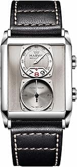 marvin Watches for Men Swiss Mens Watch in Stainless Steel with Leather Strap and Rectangular Sapphire Glass Dial, Quartz Movement, 50M Waterproof
