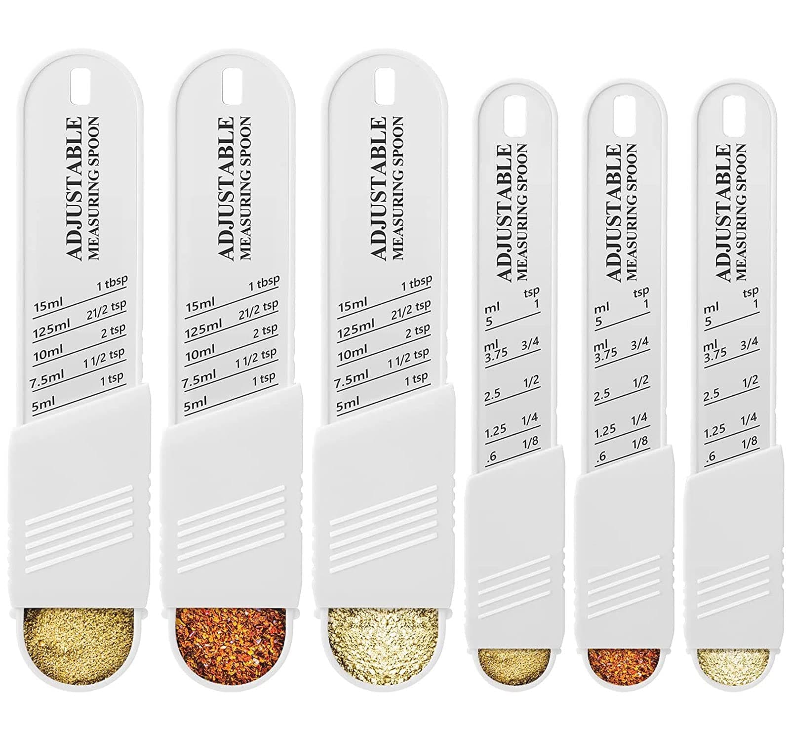 Excefore Measuring Spoons Set of 6 Adjustable Measuring Spoons Adjustable Quantitative with 5 Different Dosages Metric Baking Tool Kitchen Accessories for Sugar Salt Coffee Milk Powder