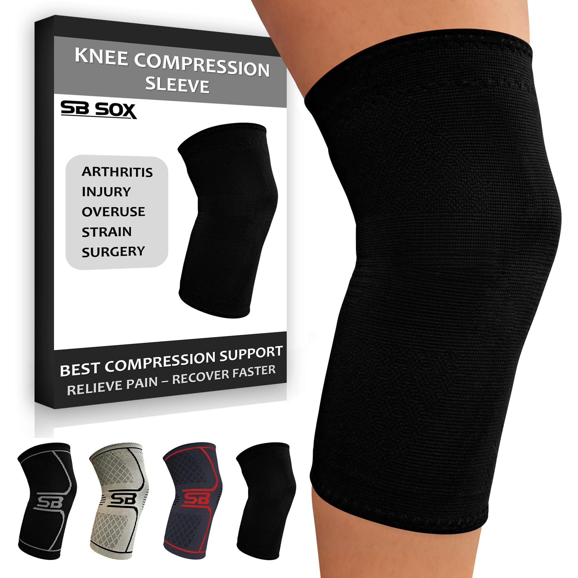 Compression Knee Brace - Great Support That Stays in Place - Perfect for Recovery, Everyday Use - Best Treatment for Pain Relief, Meniscus Tear, Arthritis (Solid Black, Medium)