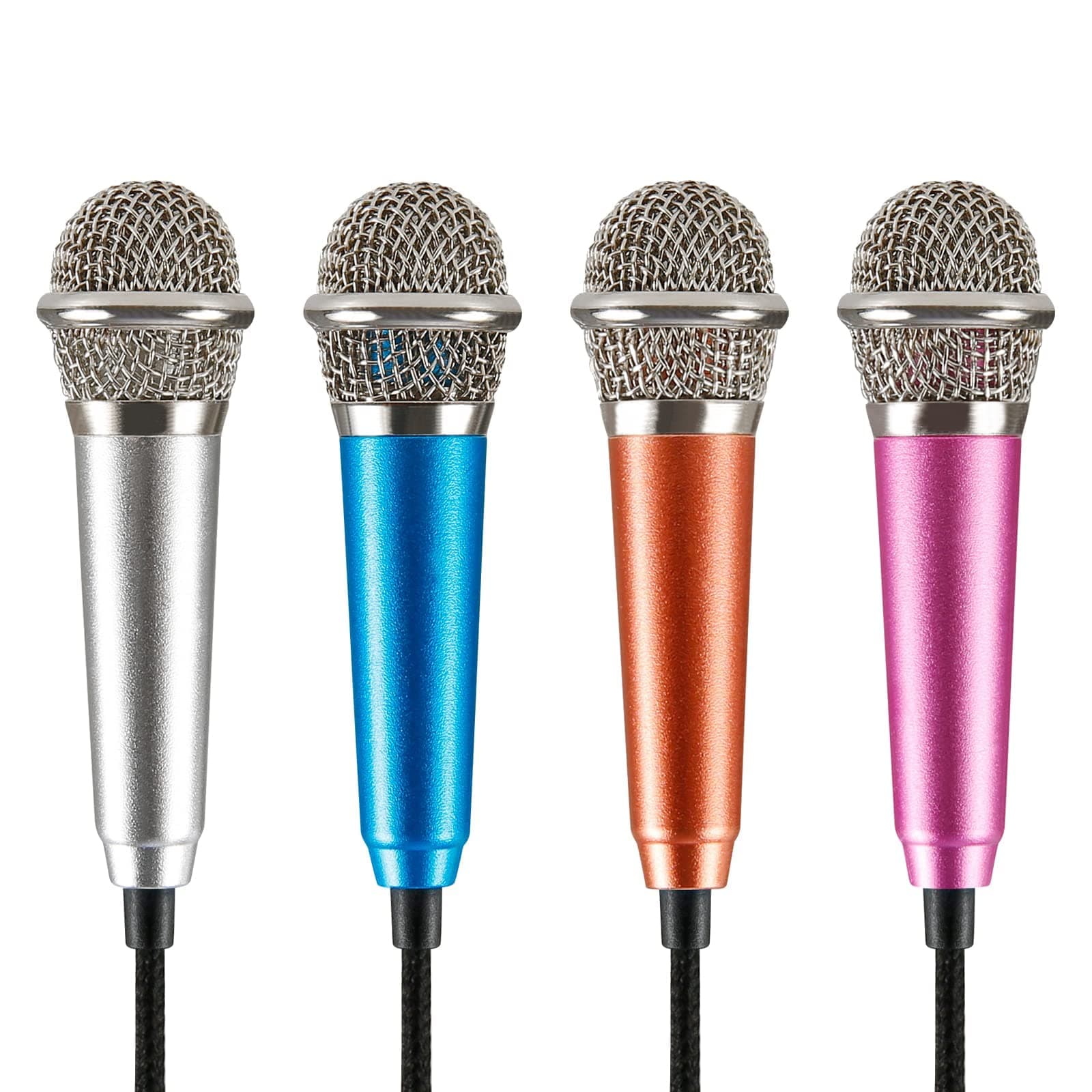 Mini Karaoke Microphone, 4 Pieces Pomeloone Tiny Wired Microphone, Portable Vocal Microphone, Compatible with Mobile Phone, Laptop, for Singing, Recording, 4 Colours