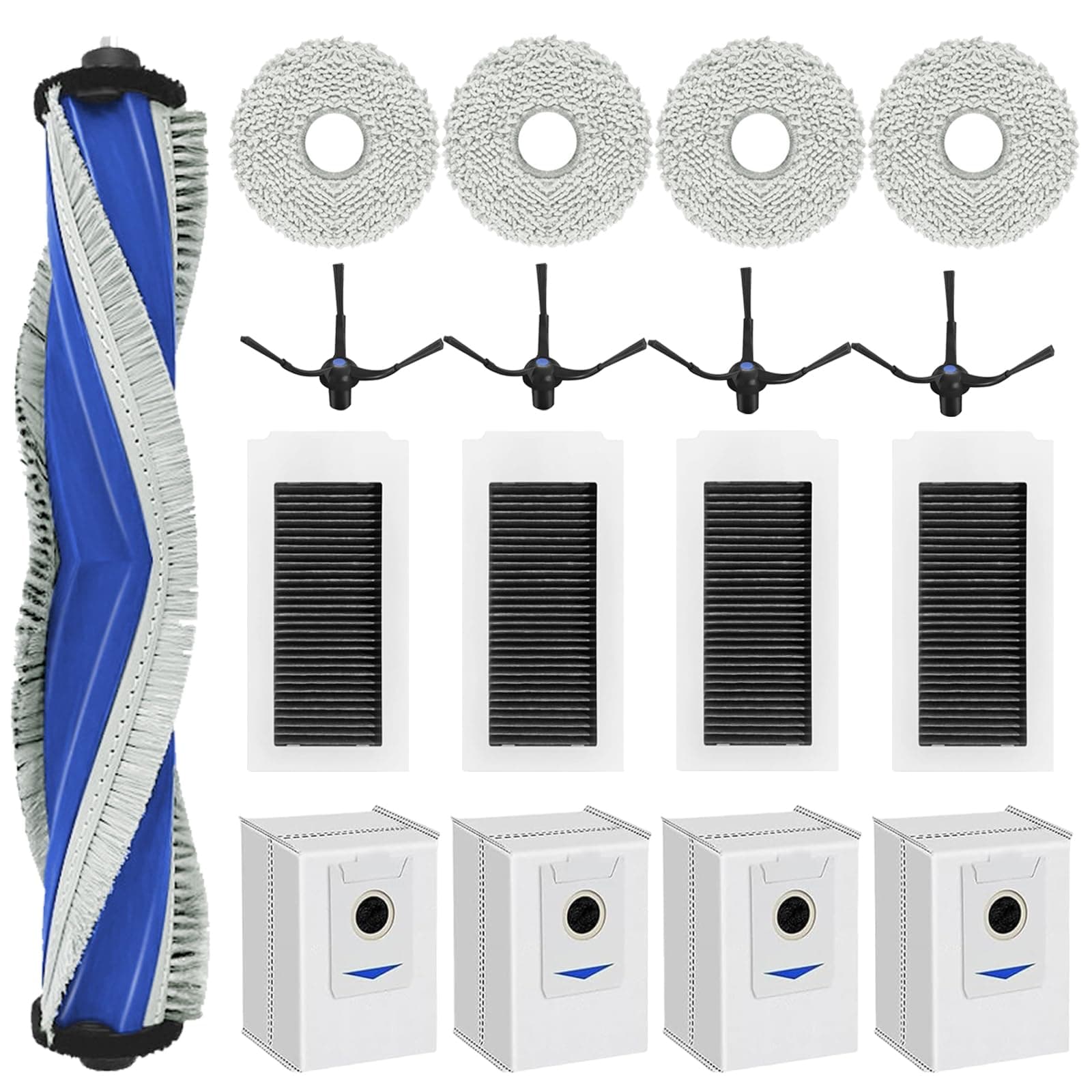 17Pcs Accessories Kit for Ecovacs Deebot X5 Pro, Deebot X5 Omni Robot Vacuum, 1 Main Brush 4 HEPA Filters 4 Dust Bags 4 Mop Pads 4 Side Brushes