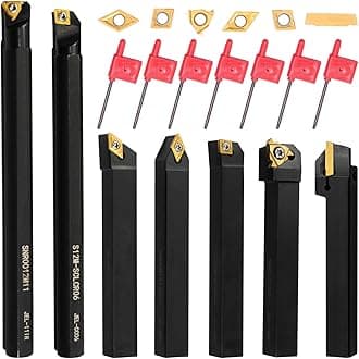 Lathe Turning Tool Set, 12mm Shank 7 Pieces Carbide Turning Tool, Metal Lathe Tools Holder for Turning Grooving Threading, Carbide Inserts Turning Insert, Woodturning Power Lathe Accessories