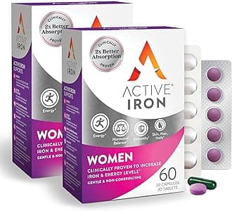 Active Iron Supplement 25mg + Delayed-Release Women’s Multivitamin, Clinically Proven to Increase Iron & Reduce Tiredness, Gentle & Non-Constipating, Highly Absorbed, 60 Capsules + 60 Tablets