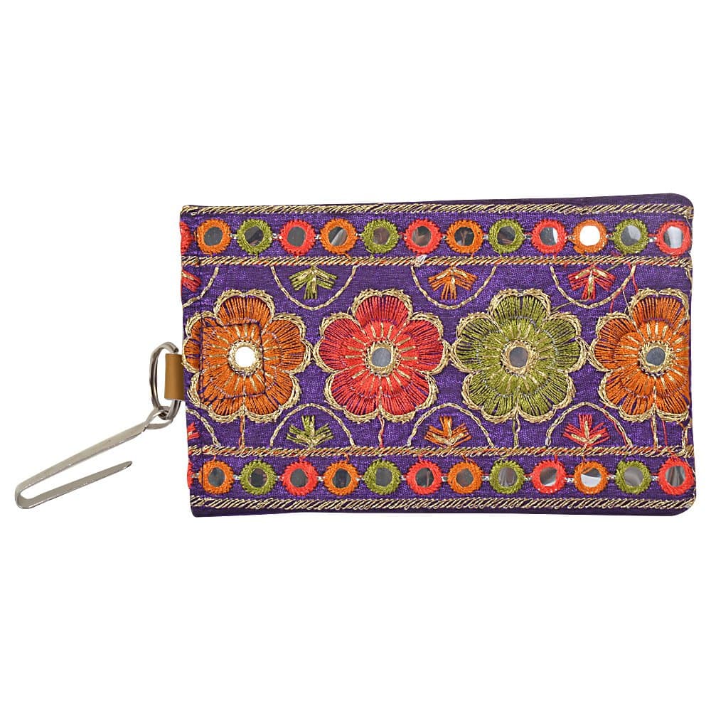 Handmade iPhone 5S/5C/5/4S Fabric Case with Embroidery & Mirrorwork, 4.75 Incy by 3.25 (Purple)