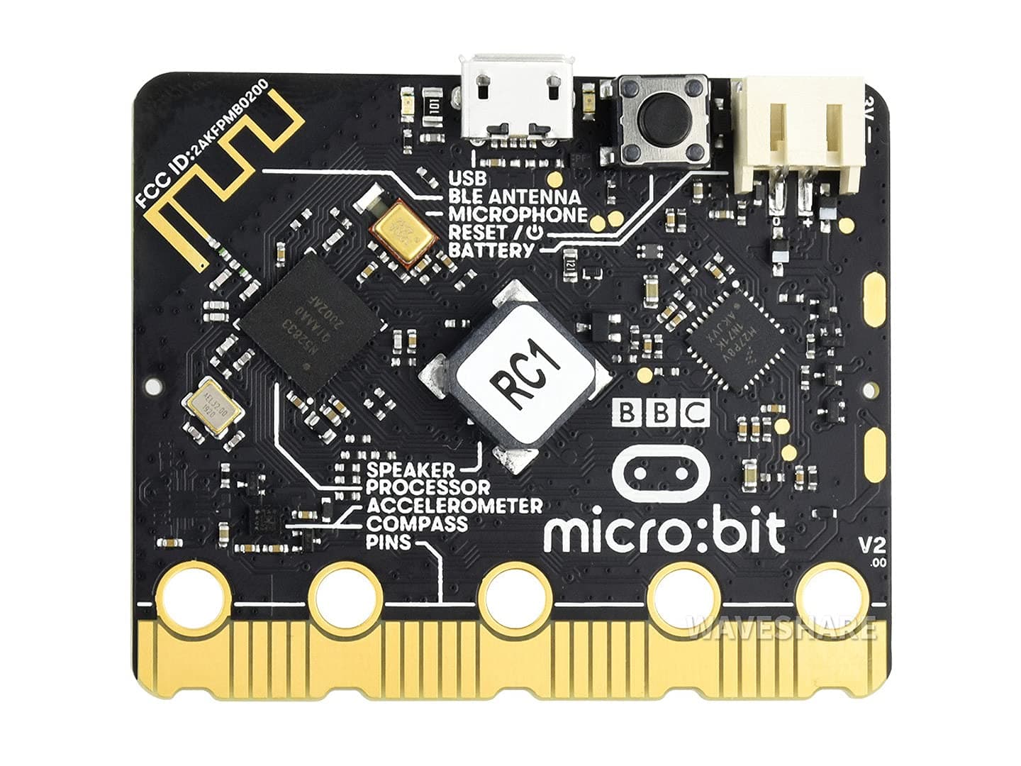 Waveshare BBC Micro:bit V2, Pocket-Sized ARM Development Board with Microphone, Speaker, Touch Sensitive Logo Pin, 2.4G Radio/BLE Bluetooth 5.0, for Kids and Beginners to Learn Programming