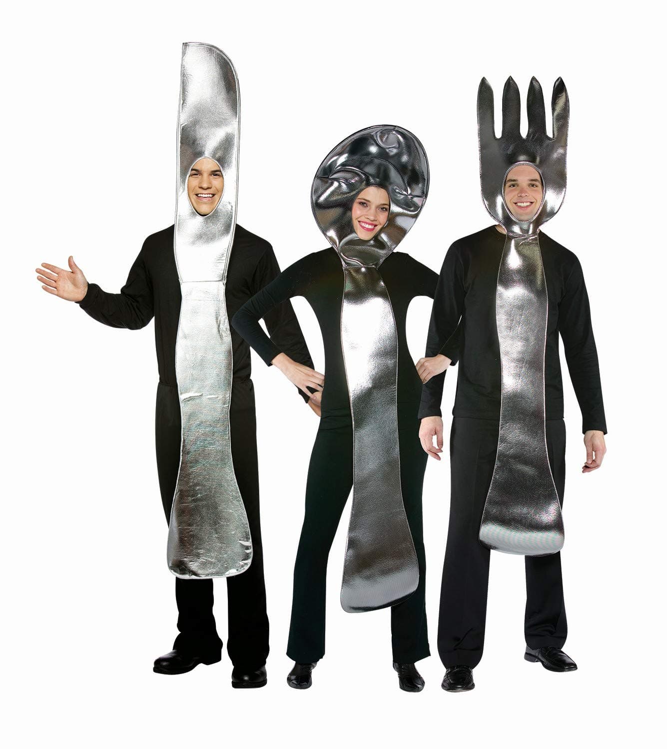 Utensil 3 Pack Silver Knife, Fork, Spoon Halloween Group Couples Costume, Adult One Size