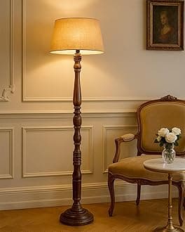 Homesake® Classic Rustic Black Finish Wooden Floor Lamp for Living Room | Night Lamp Shade | Side Lamp for Living Room Light Decoration for Home | Standing Lamp (Jute, Eclipse)