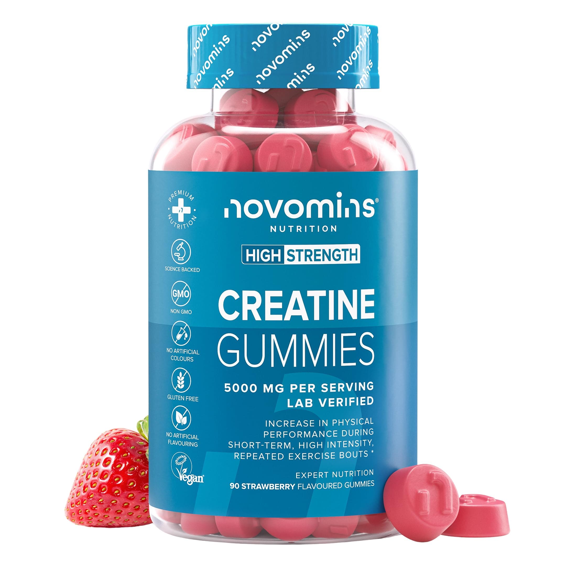 Creatine Gummies - 5000mg Lab Verified - High Strength Monohydrate Gummies - Increase Physical Performance - Alternative to Tablets, Powder & Capsules - Novomins