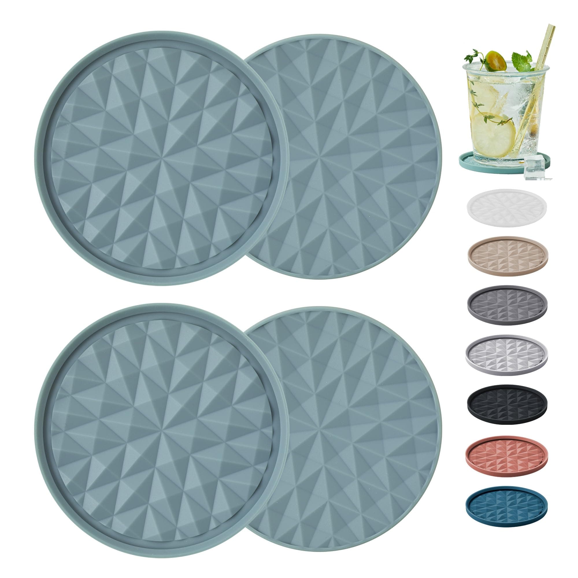Silicone Coasters for Drinks[4 Pack]- Cup Mat for Tabletop Protection-Non-Slip, Non-Stick, Coffee Table Decor, Great Gift for Any Occasion, Light Blue