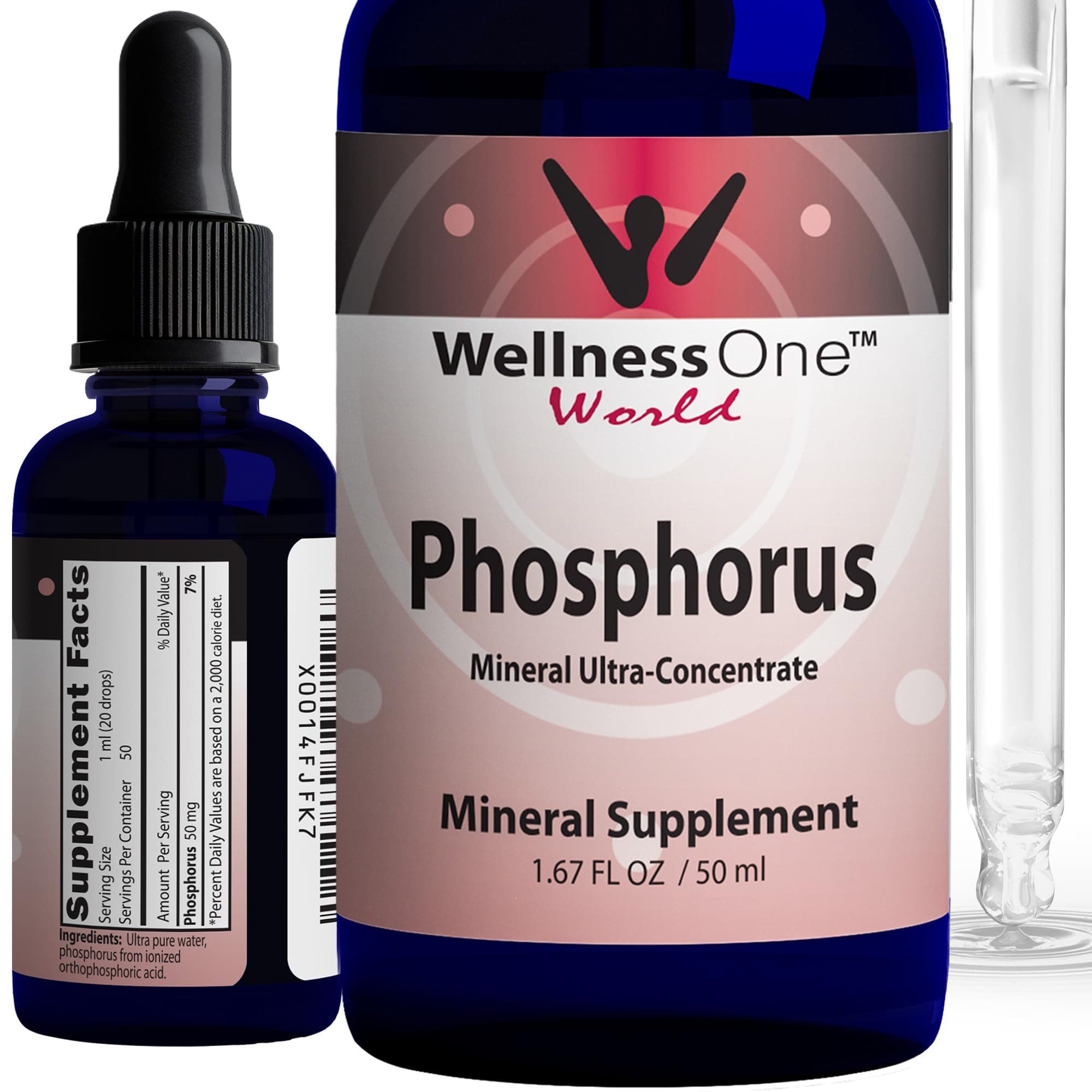 WellnessOne Phosphorus Liquid Supplement 50 mg - Ionic Phosphorus Supplement for Healthy Bones & Teeth - Protein Production & Energy Support for Kids & Adults - Non GMO, Vegan, Gluten Free - 1.67fl oz