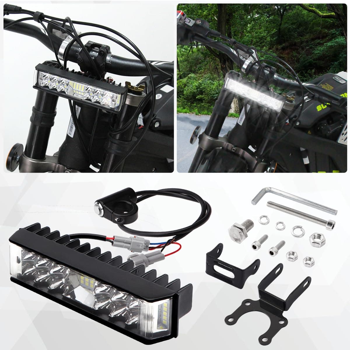Headlight Kit, Plug N Play Light Bar Headlight for Sur ron Segway with Headlamp Mount Bracket, Powersports Headlight Bulbs & Assemblies for Sur ron LBX/S Segway X160/X260(With Switch)
