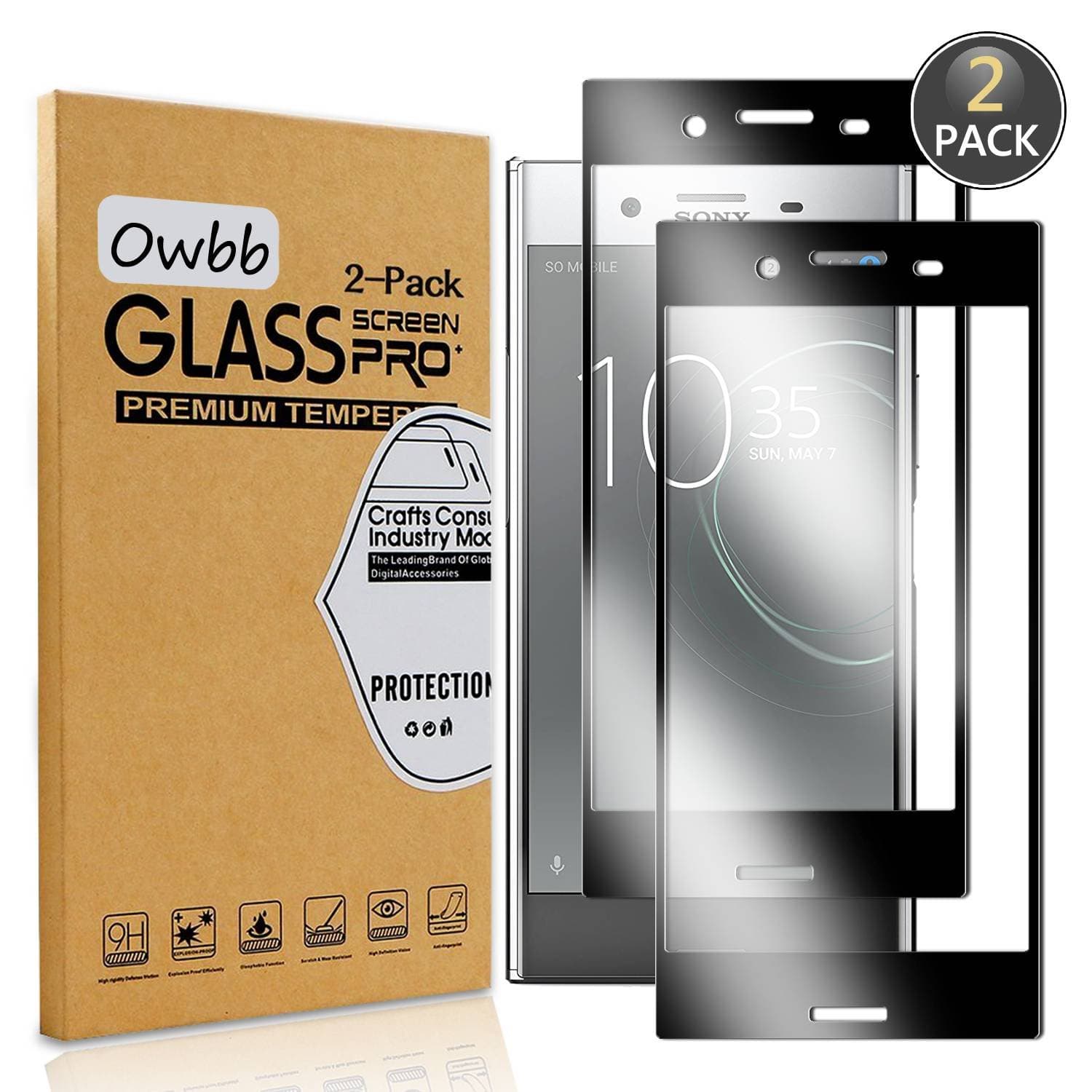 Owbb [2 Pack] Tempered Glass Screen Protector For Sony Xperia XZ Premium Black Full Coverage Film 99% Hardness High Transparent Explosion-proof