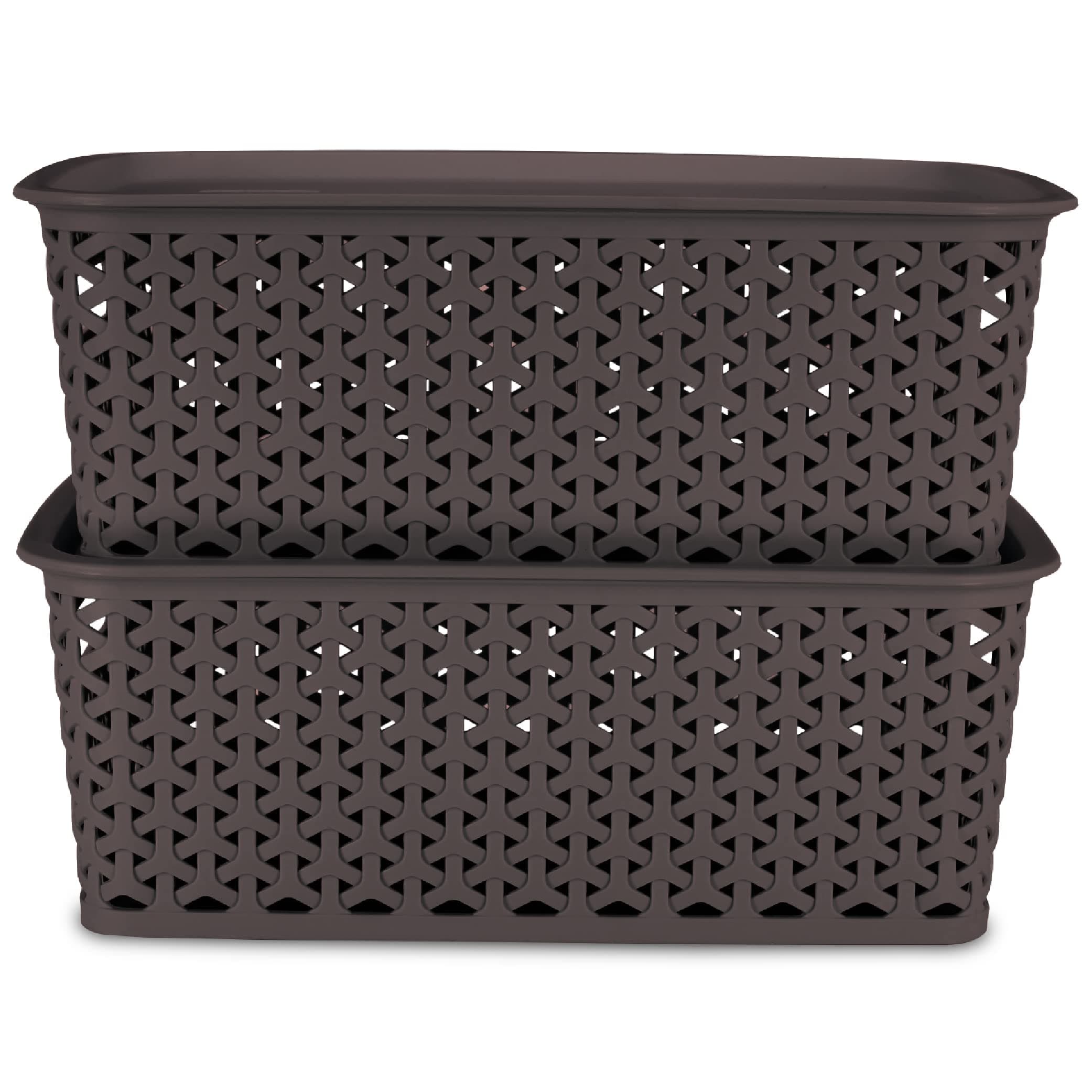 Royal Basket Medium (Pack of 2 With lids) Multipurpose Plastic Storage Rectangular Baskets For Cloths Toys Wardrobe Home Kitchen & Livingroom I DARK BROWN