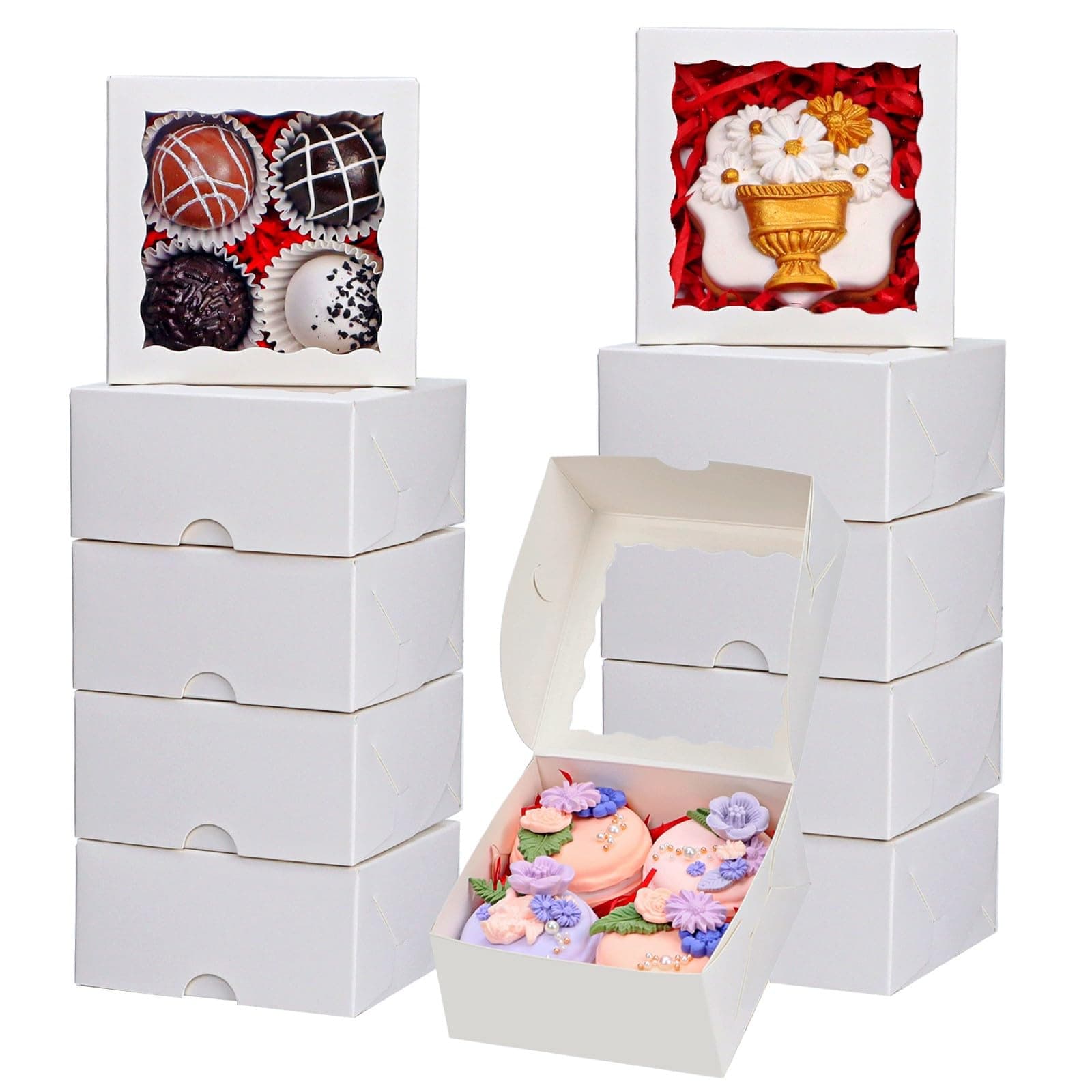 RomanticBaking 40 Pack Bakery Boxes 4x4x2 Inches Cookies Boxes Mini Bundt Cake Boxes Pie Boxes Cinnamon Roll Treat Boxes Chocolate Truffle Boxes Party Wedding Favor
