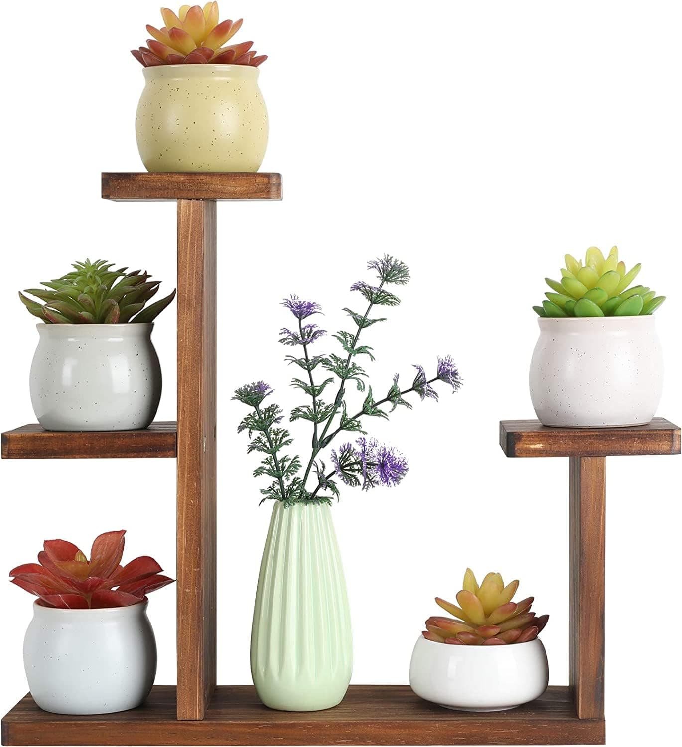 Wood Desktop Plant Stand Indoor Small Windowsill Flower Shelf Tabletop Plant Shelf Holder Display Rack for Succulent Herb in Living Room Office