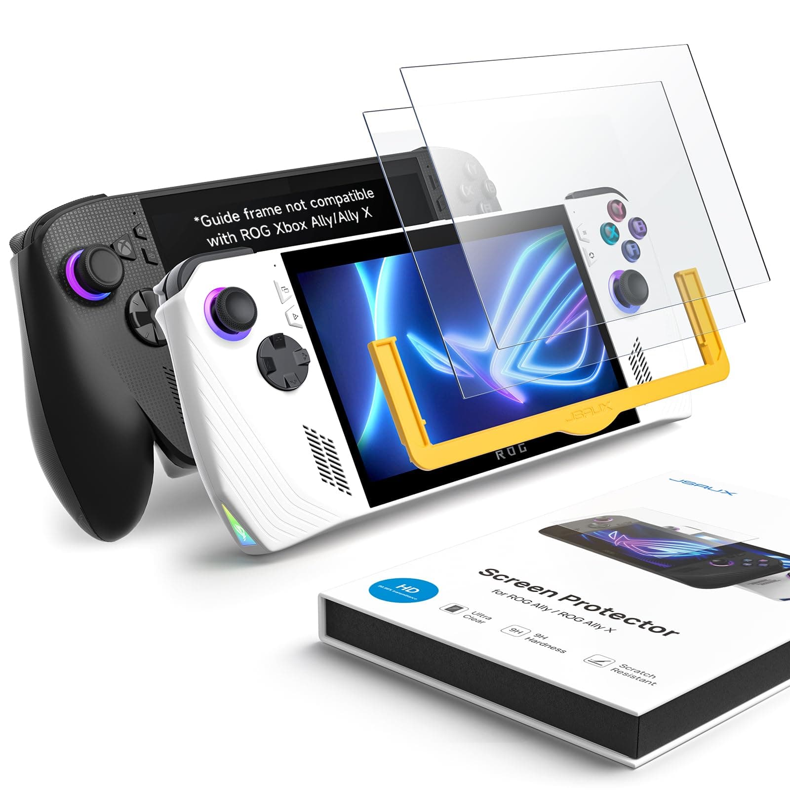 ROG Ally Screen Protector 2 Pack Ultra HD Glass Protector 9H Hardness Tempered Glass Protector with Guide Frame, 7 Inch Anti-Scratch Screen Protector for ASUS ROG Ally/MSI Claw A1M