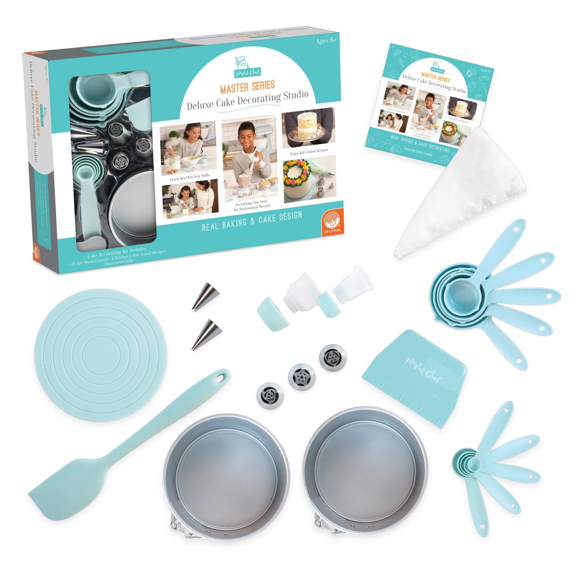 MindWare Playful Chef: Kids Cake Decorating Kit - Includes Pans, Reusable Pastry Bags, Stencils, Recipes amd More