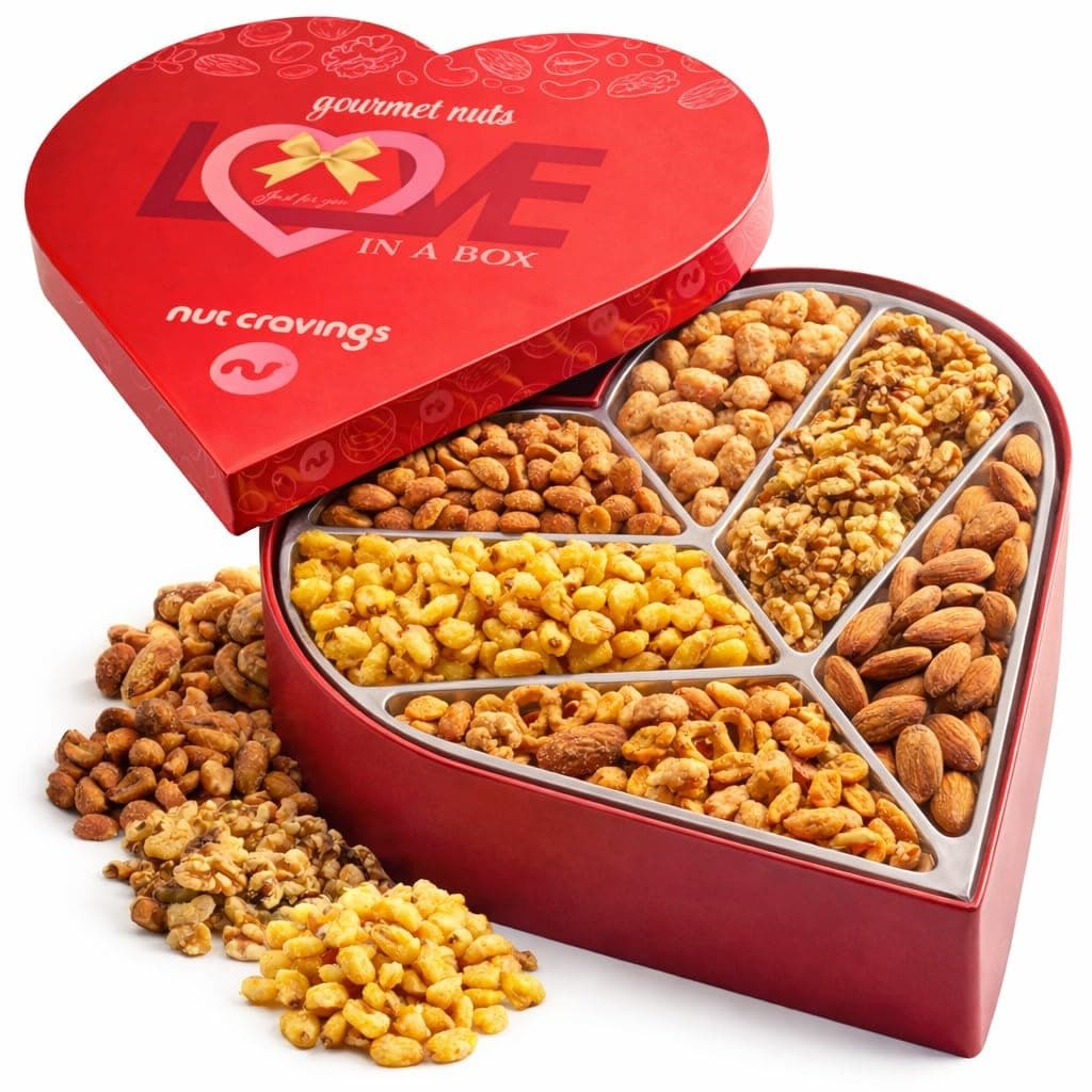 NUT CRAVINGS - Easter Mixed Nuts Heart Shaped Gift Basket, Love in A Box (6 Assortments, 2 LB) Romantic Food Arrangement, Healthy Snack Care Package, Food Assortments