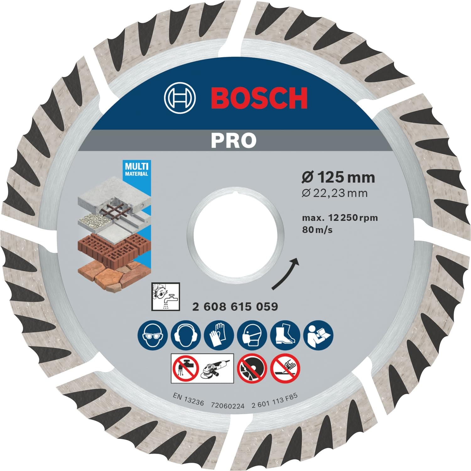 Bosch PRO Multi-Material Long Life Diamond Cutting Disc 125 mm (Bore 22.23 mm, for Concrete and Reinforced Concrete, Professional Accessory for Angle Grinders)