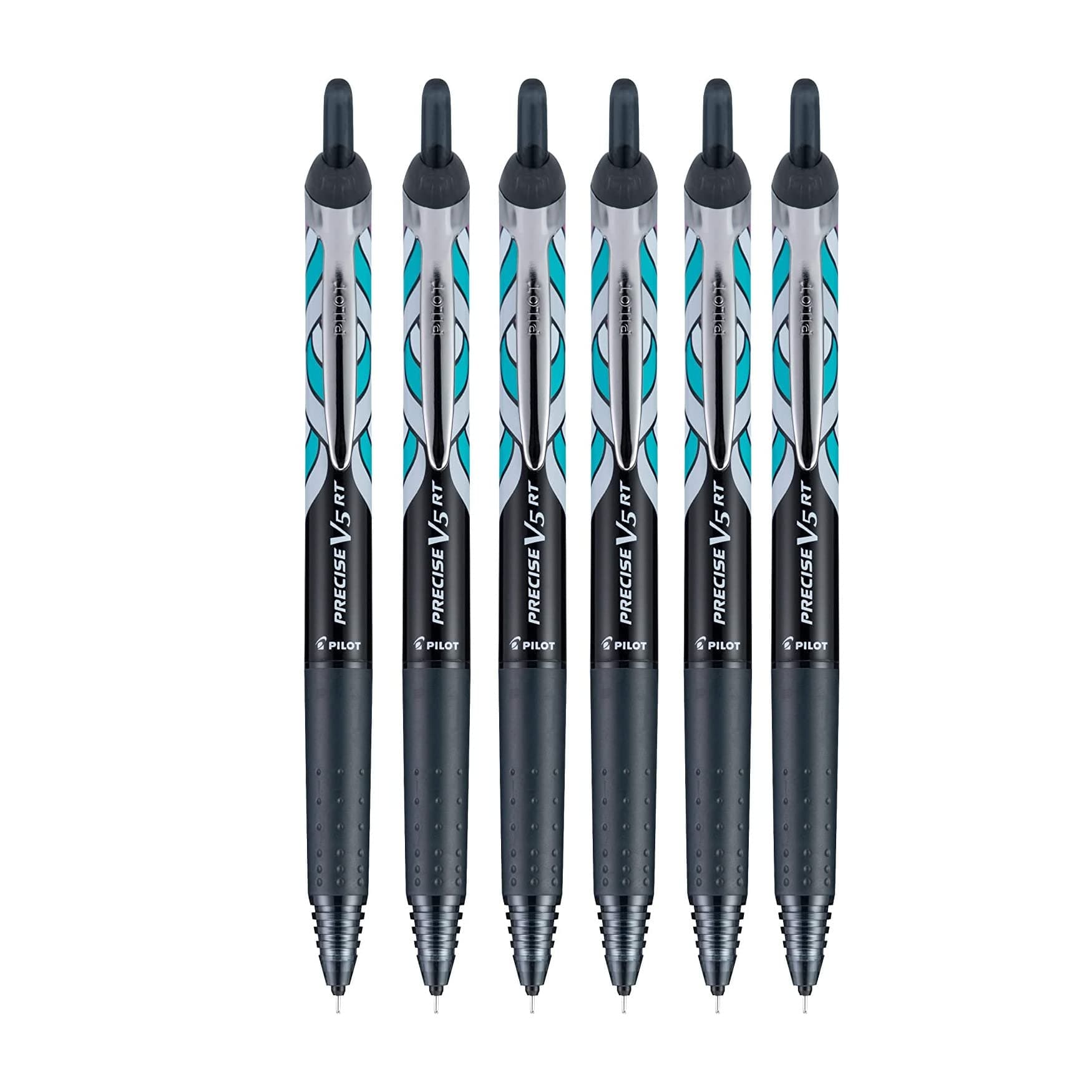 Precise V5 RT Deco Collection Refillable & Retractable Liquid Ink Rolling Ball Pens, Extra Fine Point (0.5mm) Black Ink, 6 Pack
