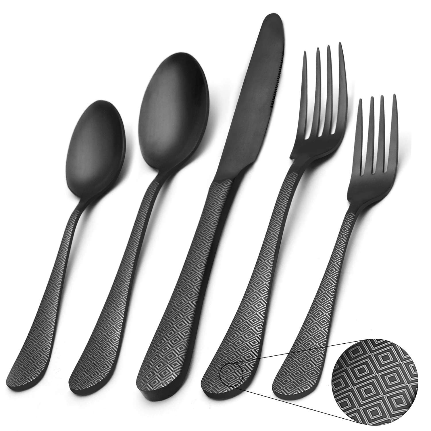 (20pcs matte black) - Matte Black Silverware Set,SHARECOOK 20-Piece Stainless Steel Flatware Set,Kitchen Utensil Set Service for 4,Tableware Cutlery Set for Home and Restaurant, Dishwasher Safe