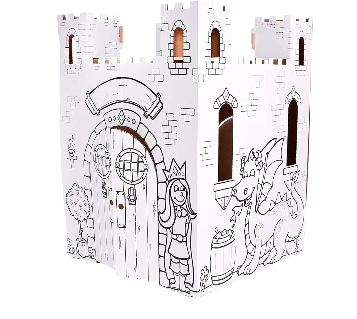 Fairy Tale Castle - Kids Art and Craft for Indoor and Outdoor Fun, Color, Draw, Doodle – Decorate and Personalize a Cardboard Fort, 32" X 32" X 43. 5" - Made in USA, Age 3+, White