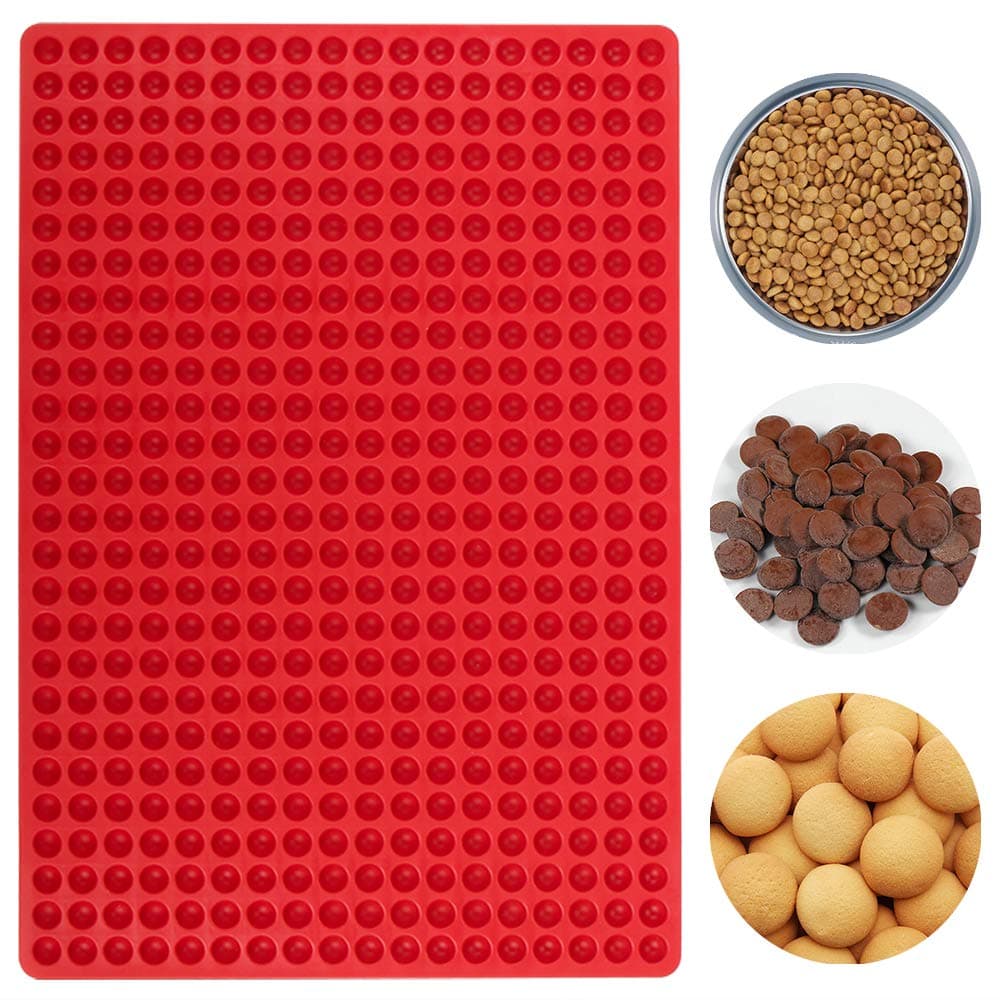 Webake Mini Round Silicone Molds, Semi Sphere Gummy Candy Chocolate Chip Molds, Baking Mat Cooking Sheet For Pets, Dog Treat Pan, Small Dot Cake Decoration, 468 Cavity (Red-0.5 Inch)