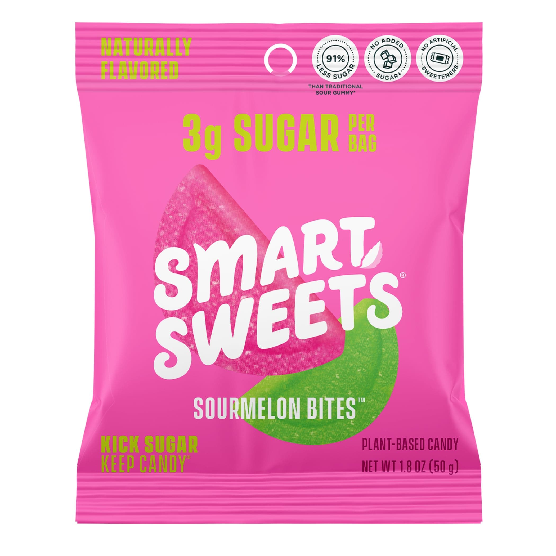 Sourmelon bites, Low Sugar Gummy Candy (3g), Low Calorie (130), Gluten-Free -1.8oz (Pack of 12) Packaging may vary