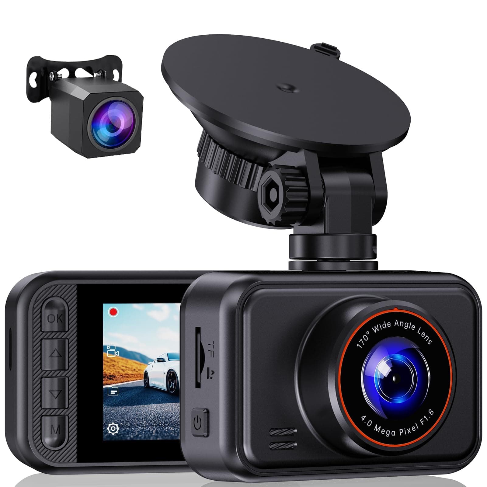 E-YEEGER Dash Cam Front and Rear, 2.5K Dual Dash Camera for Cars, 2560P Mini Car Camera, 2 inch IPS Screen, WDR Night Vision, 24 Hours Parking Monitor, G-Sensor, Support 256 GB Max