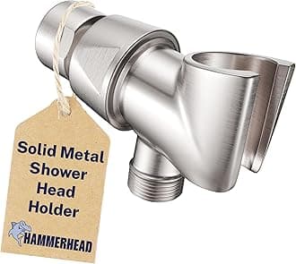 HammerHead Showers® Solid Metal Handheld Shower Head Holder - Brushed Nickel - Adjustable Shower Wand Holder with Universal Wall Hook Bracket and Brass Pivot Ball - Hand Held Shower Head Holder