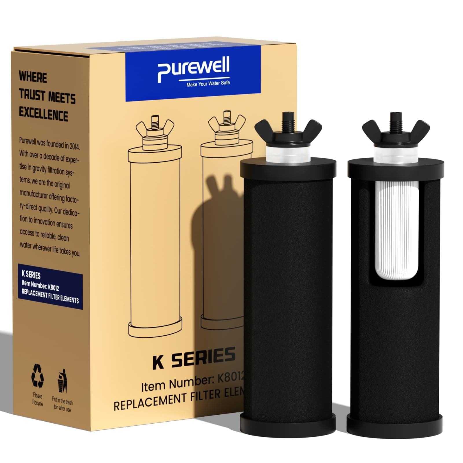 Purewell PB-2 Black 3-Stage Composite Purification Elements, Replacement Filters for ProOne® and Berkey® Filters, ProOne® Big+ or Berkey® Big+ Gravity Water Filter System and Purewell System (2 Pack)