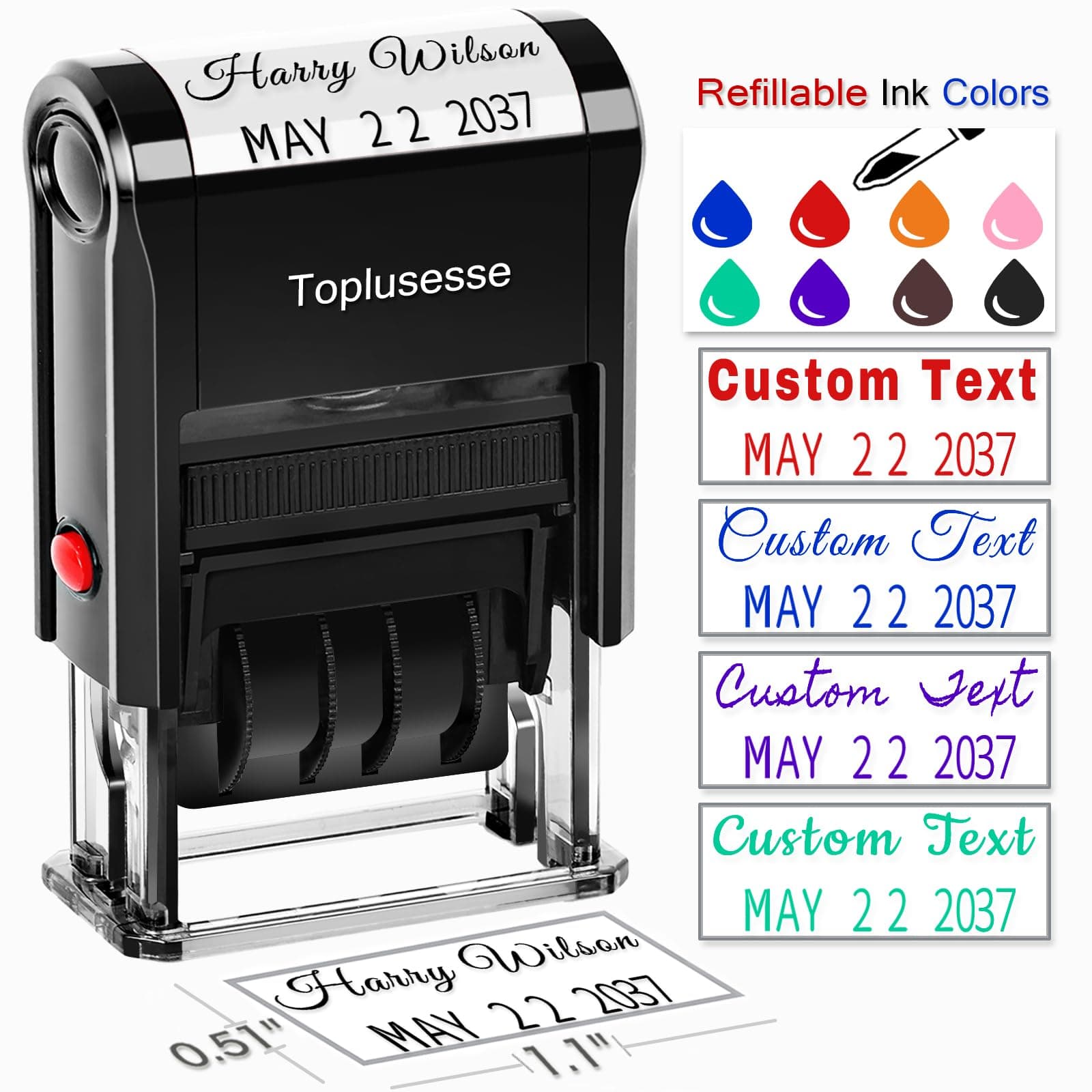 Custom Date Stamp Personalized Signature Stamp with Date Self Inking Signature Date Stamper for Business 1 Line Custom Text with Date Choose from Many Fonts and Colors