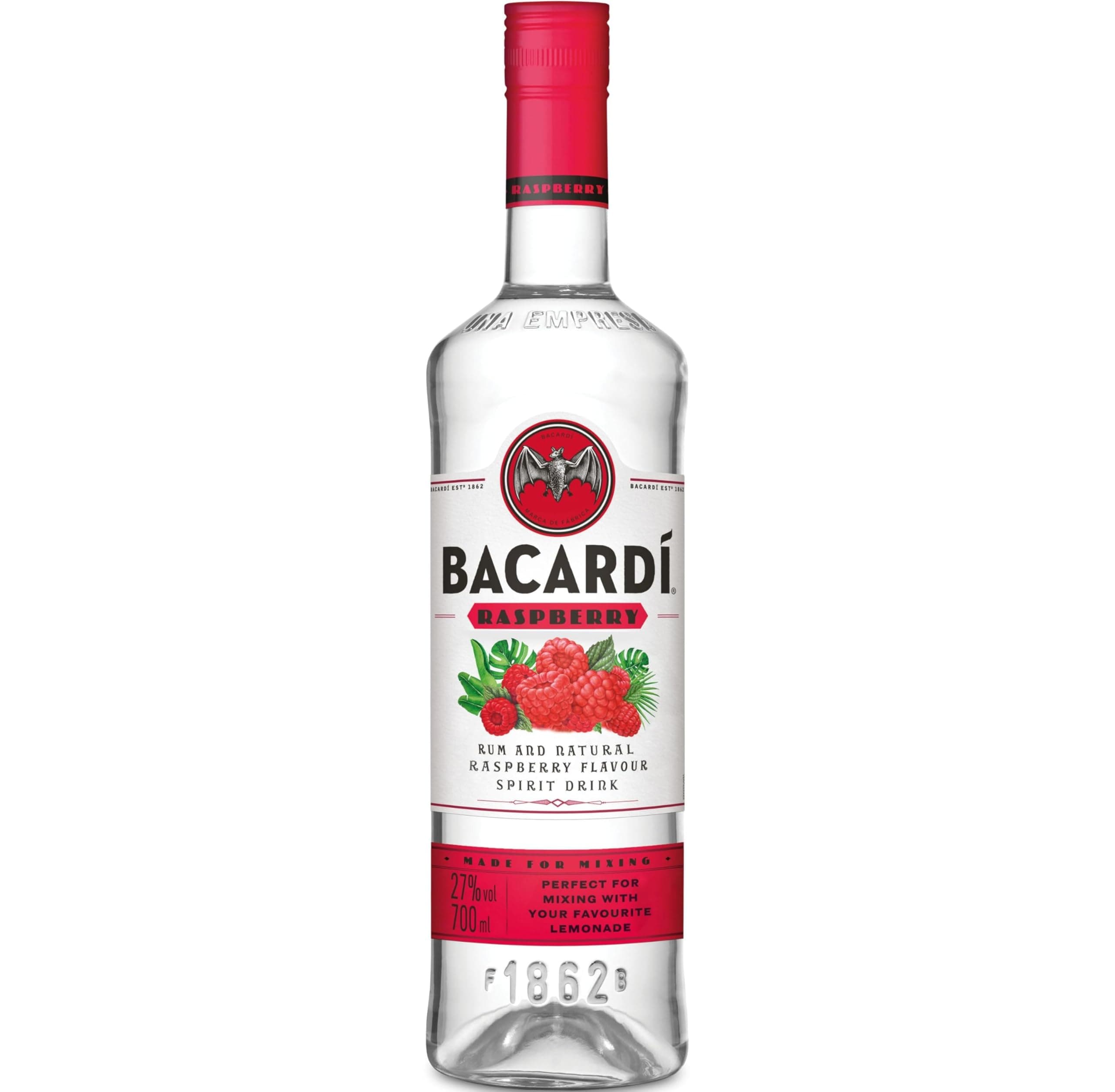 BACARDÍ Raspberry, 27% ABV, 70cl / 700 ml, White Rum Blended with Crisp Raspberry Flavours