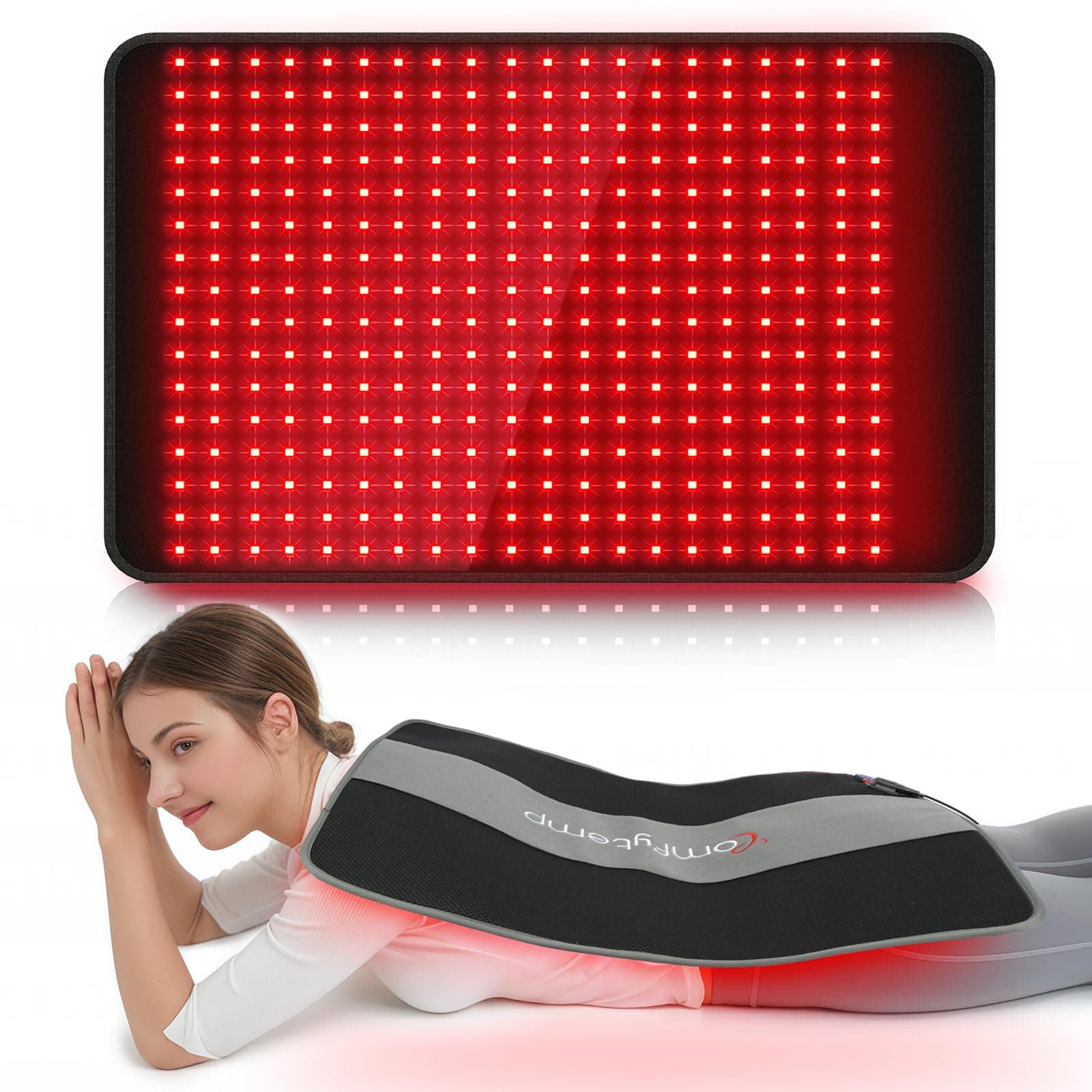 Comfytemp 24'' x 17'' Large Red Light Therapy Pad for Body, 320 LEDs Near Infrared Light Therapy Pad, 48W Light Wrap for Back Waist Joint Muscle, 660nm & 850nm